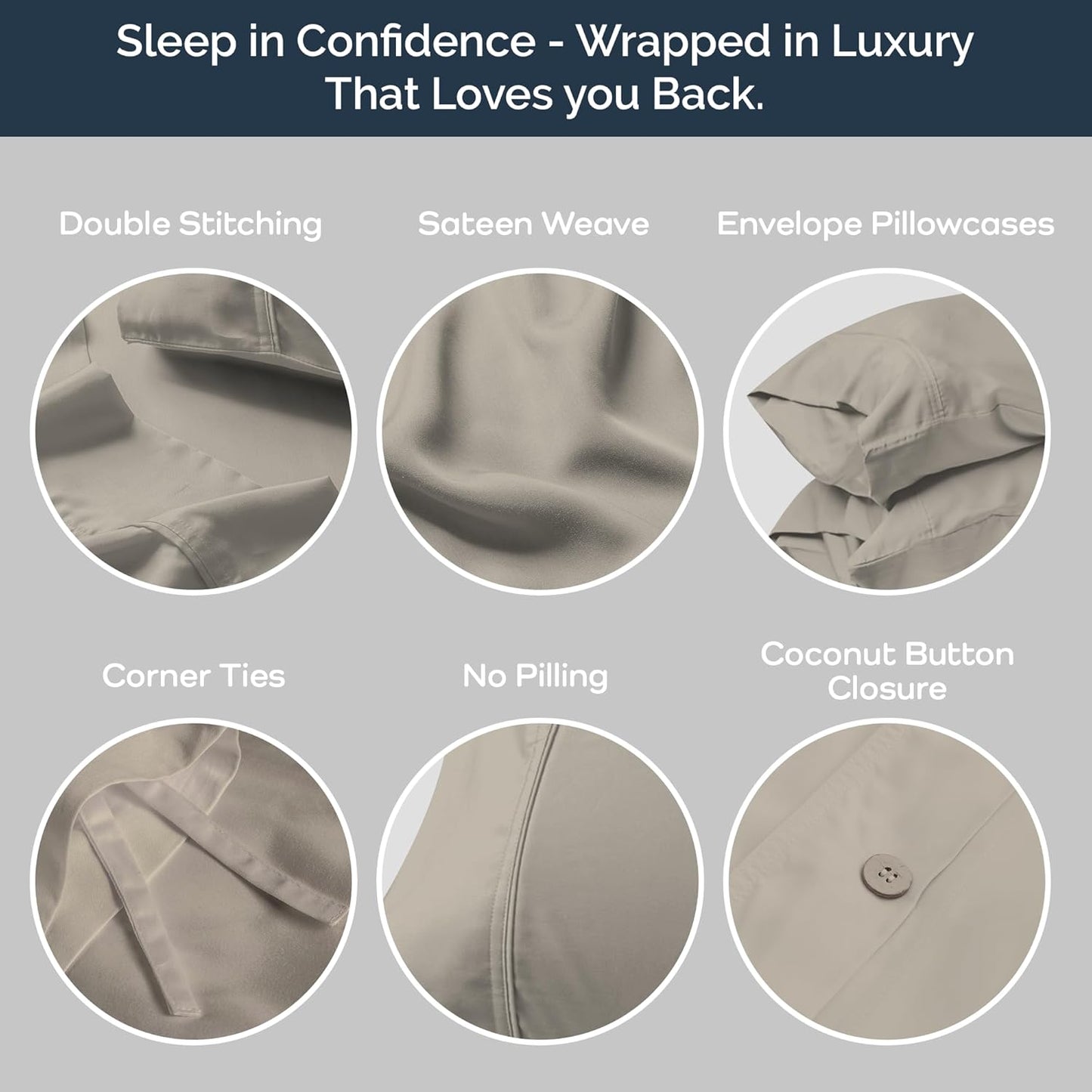 Olive + Crate Tencel Eucalyptus Cooling Duvet Cover Set - Hypoallergenic, Lyocell Tencel Duvet Cover - Temperature Regulating with Hidden Button Closure & Corner Ties - King Size [Taupe Sand]