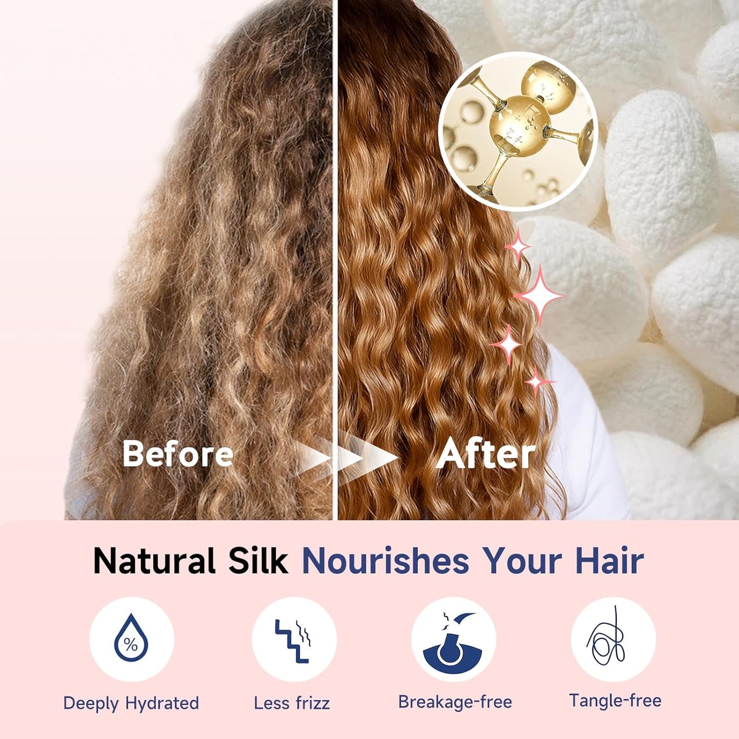 Umisleep Silk Bonnet, Soft Hair Bonnet for Sleeping, Real Mulberry Silk Lining, Bonnets for Women Hair Care, Double Layer Hair Cap with Tie, Large Silk Hair Wrap for Curly Long Hair, Blush Pink