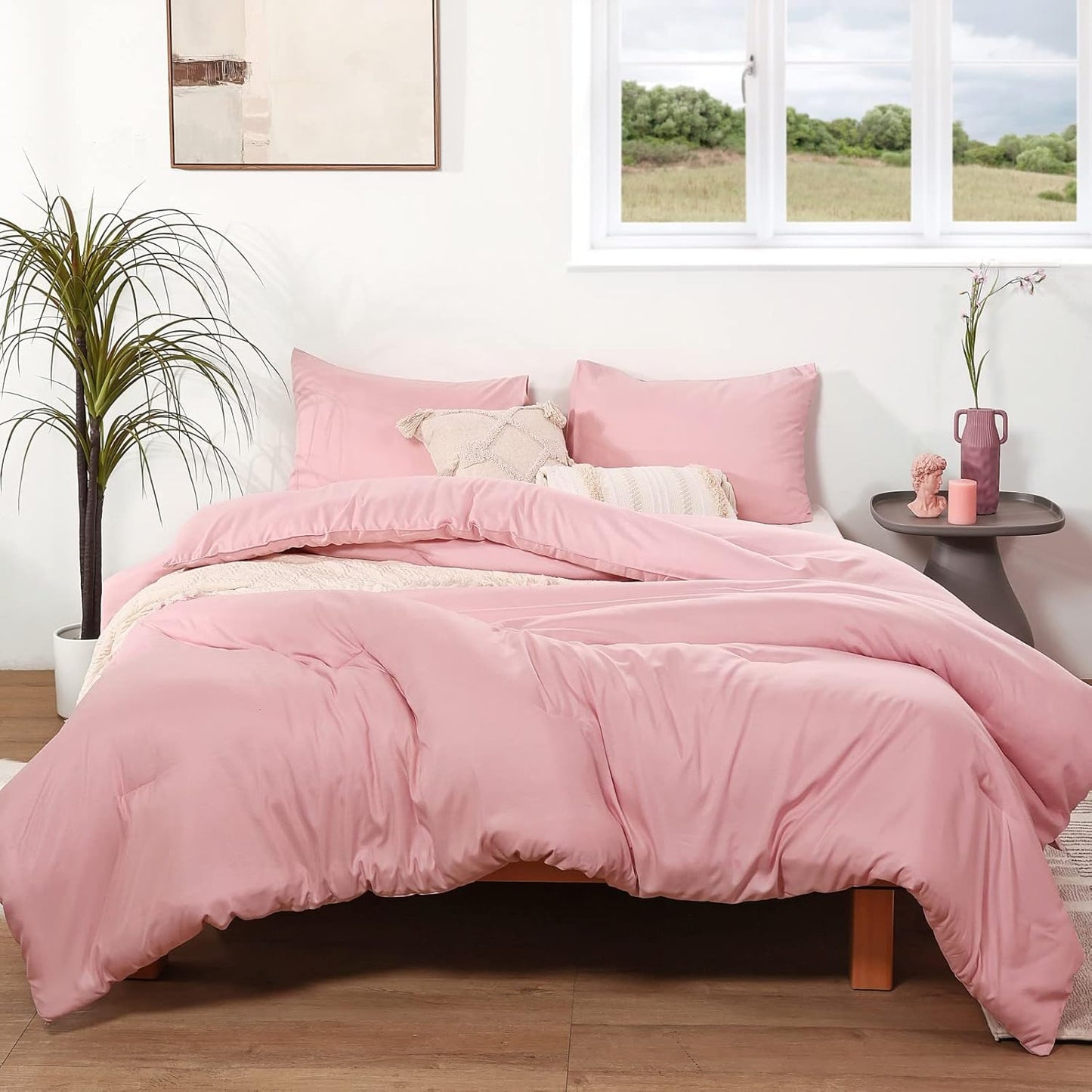 ROSGONIA Full Size Comforter Sets for Girls Boys Teens Pink, 3pcs (1 Boho Comforter & 2 Pillowcases), Lightweight Dorm Bedding Soft All Season Bed Set