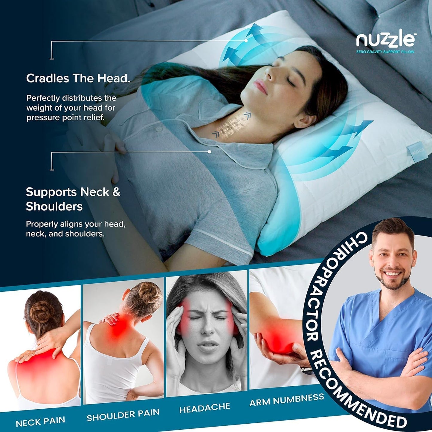 Nuzzle Cooling Adjustable Pillow for Side Sleepers, Luxury Standard Size Set of 2 Bed Pillow Hotel Collection - Best Adjust Height Soft Firm Pillow for Back, Stomach or Side Sleepers - Home Gifts