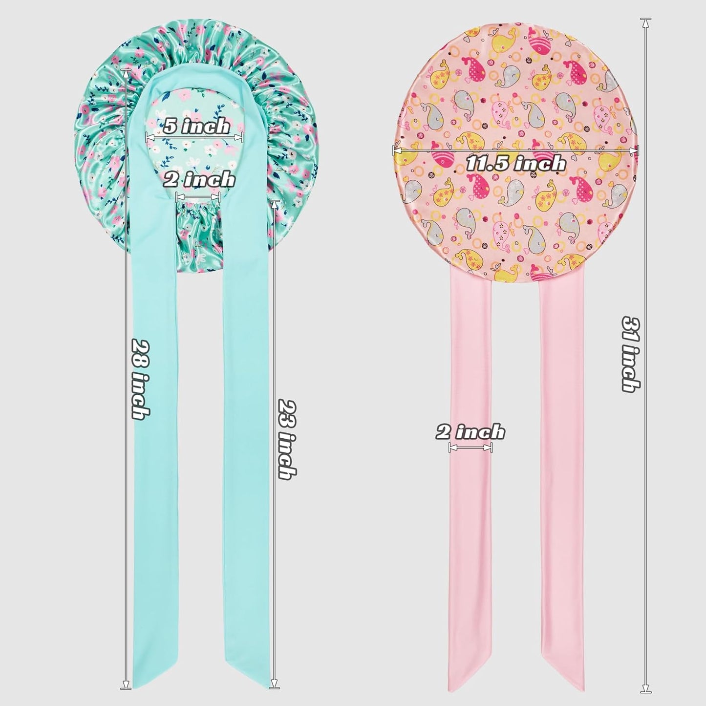 2 PCS Kids Bonnets for Girls, Silk Bonnet for Kids, Satin Bonnet for Sleeping, Baby Toddler Tie Bonnet Sleep Cap