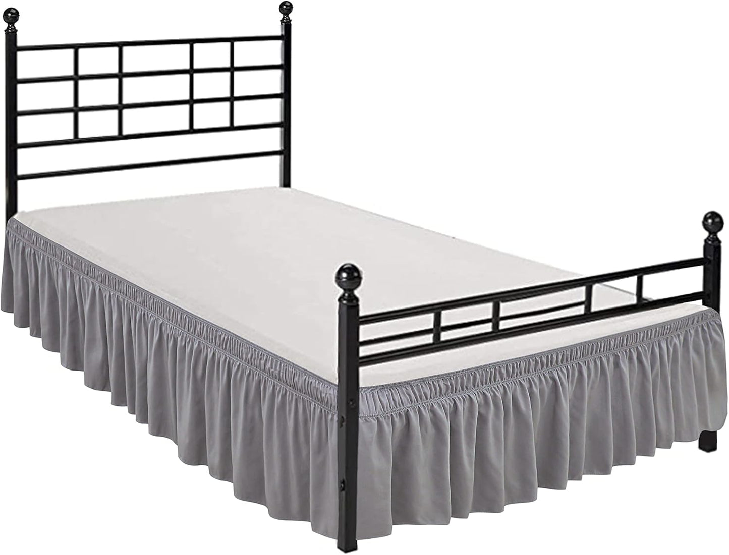 Biscaynebay Wrap Around Bed Skirts with Split Corners for Queen Beds 12" Drop, Silver Grey Adjustable Elastic Dust Ruffles Easy Fit Wrinkle & Fade Resistant Silky Luxurious Fabric Machine Washable