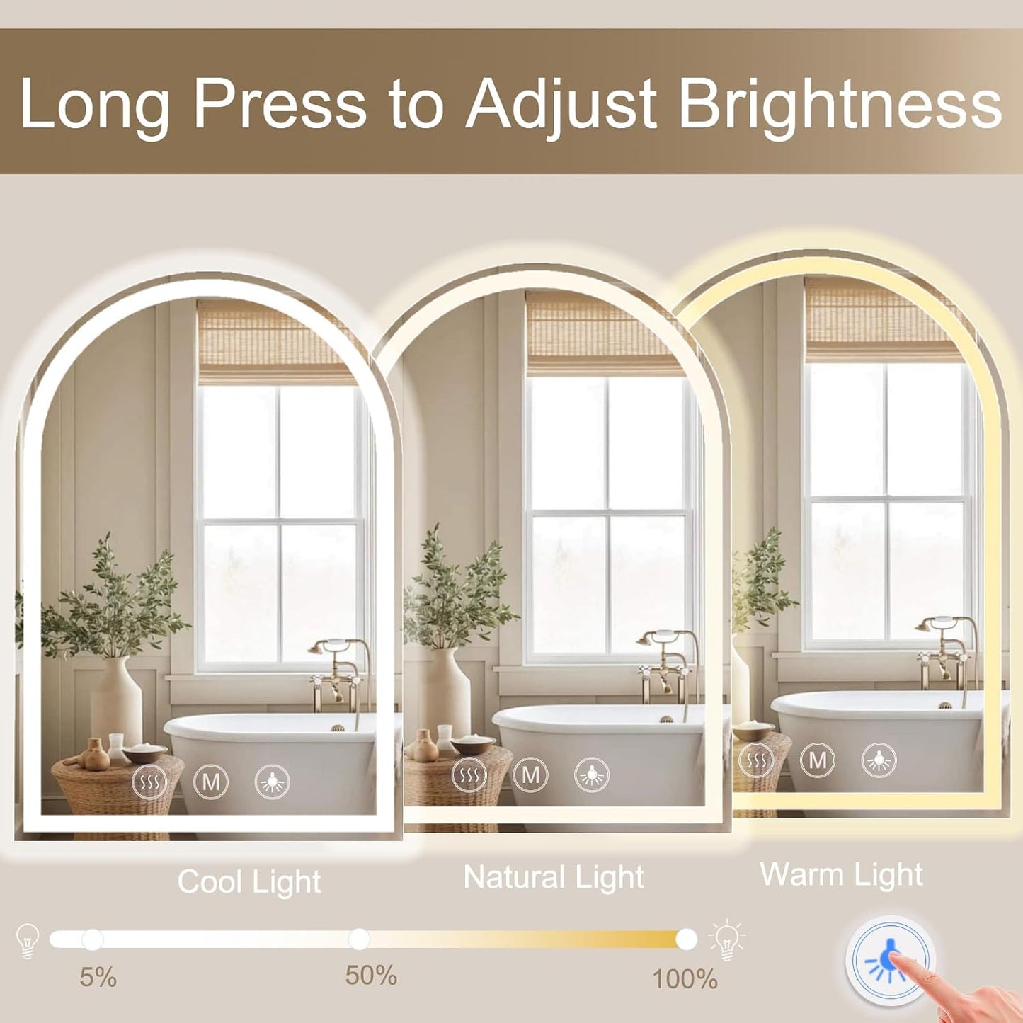 LED Bathroom Mirrors with Lights 32"x48" Arched Mirror for Wall,led Vanity Mirror, Anti-Fog,LED Mirrors with Front Light and Backlit, Anti-Fog, Dimmable, 3 Color, Shatterproof, Touch Sensor
