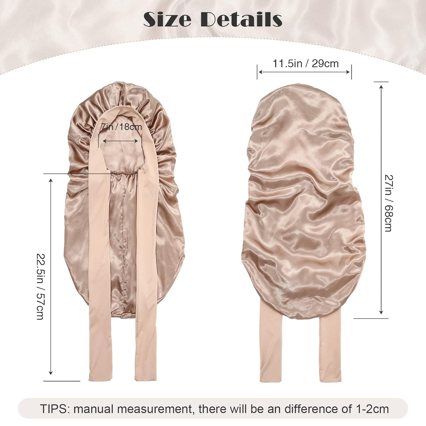 AWAYTR Long Satin Bonnet for Braids - Elastic Silk Hair Bonnets for Sleeping Night Cap Stretchy Tie Band for Women（Champagne）