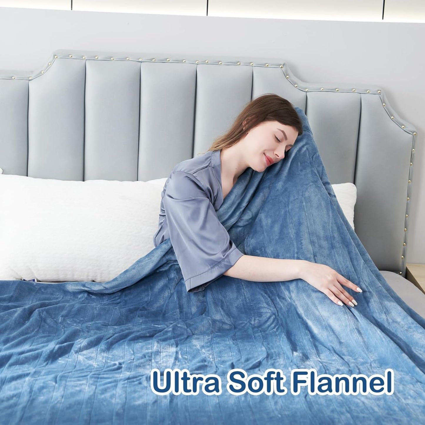 Electric Heated Blanket Full Size 72"x 84", Super Cozy Soft with 6 Heat Levels & 10 Hours Auto of, Quick Heating for Bedroom Living Room Machine Washable, Light Blue Grey