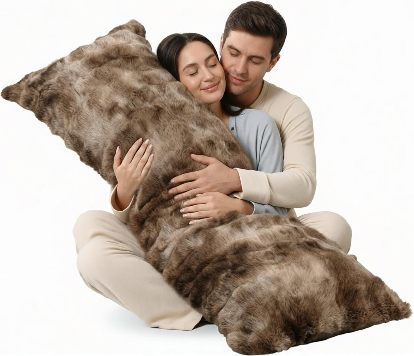 ZonLi Fluffy Bubble Body Pillow – Faux Rabbit Fur Long Pillow for Sleeping & Lounging, 20x54 inch Cozy Dual-Sided Plush Pillow with Adjustable Memory Foam Filling & Washable Cover, Brown