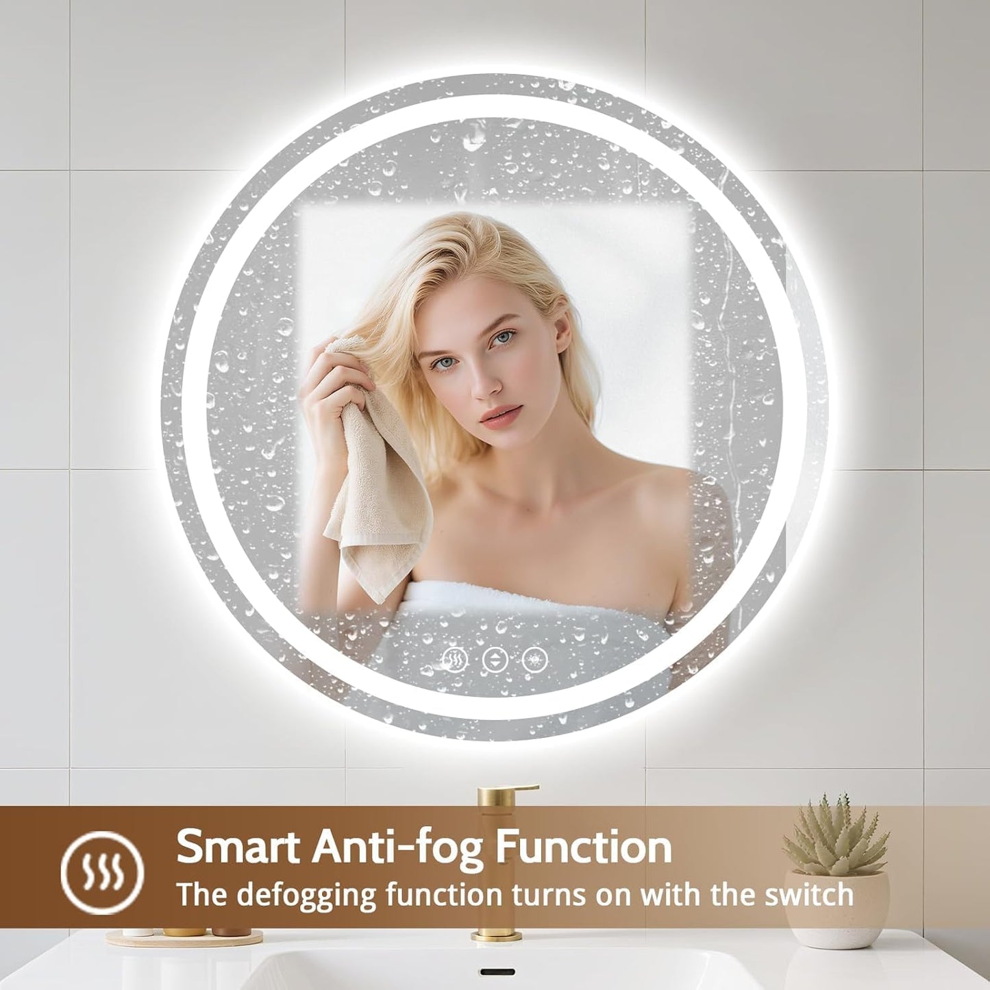 Round LED Bathroom Mirror with Lights, Backlit & Front Lighted, Wall-Mounted Vanity Mirror 3000K/4000K/6000K, Memory Functions, Anti-Fog, Dimmable Smart Mirror (Round 28" x 28")