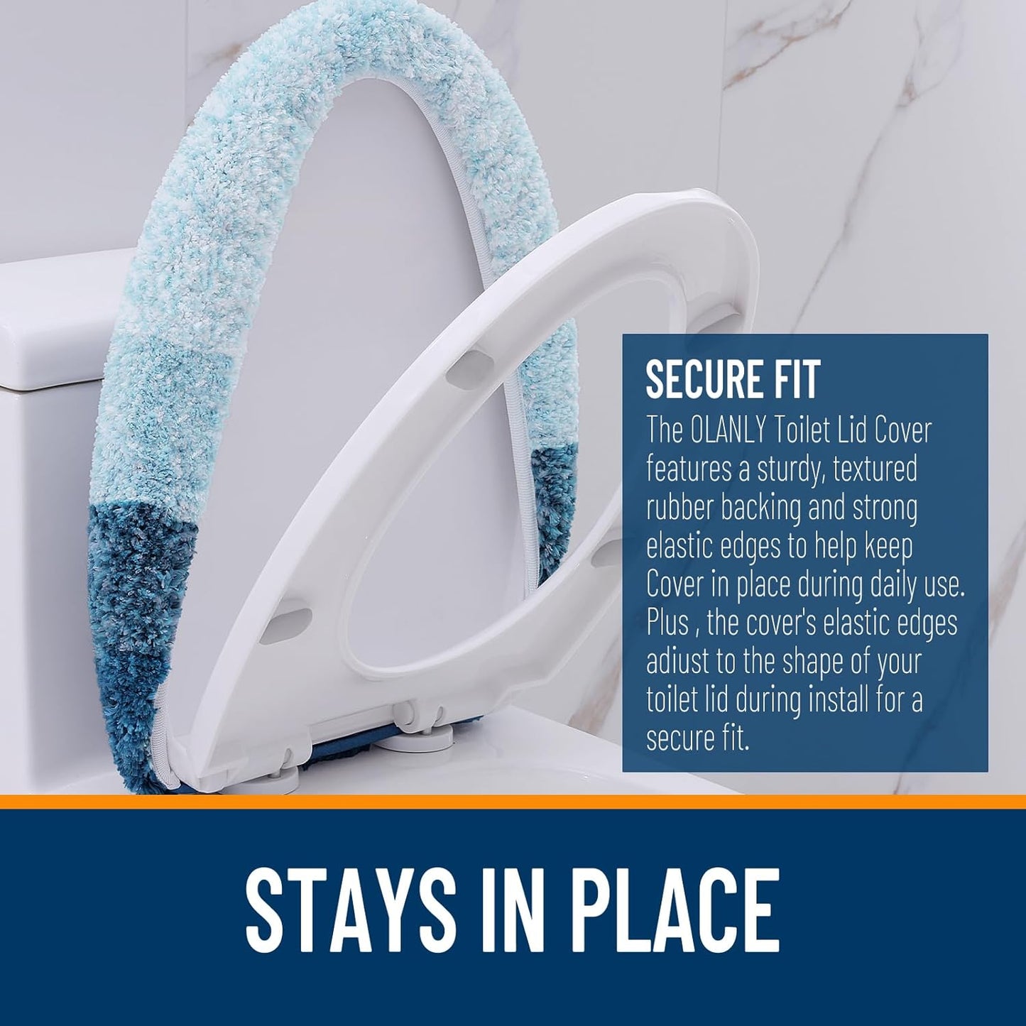 OLANLY Soft Microfiber Bathroom Toilet Lid Cover, Machine Washable Covers, 17.5x15, Stays in Place Rubber Backing, Fits Most Round, Elongated and Oblong Lids, Accessories Decor, Peacock Blue