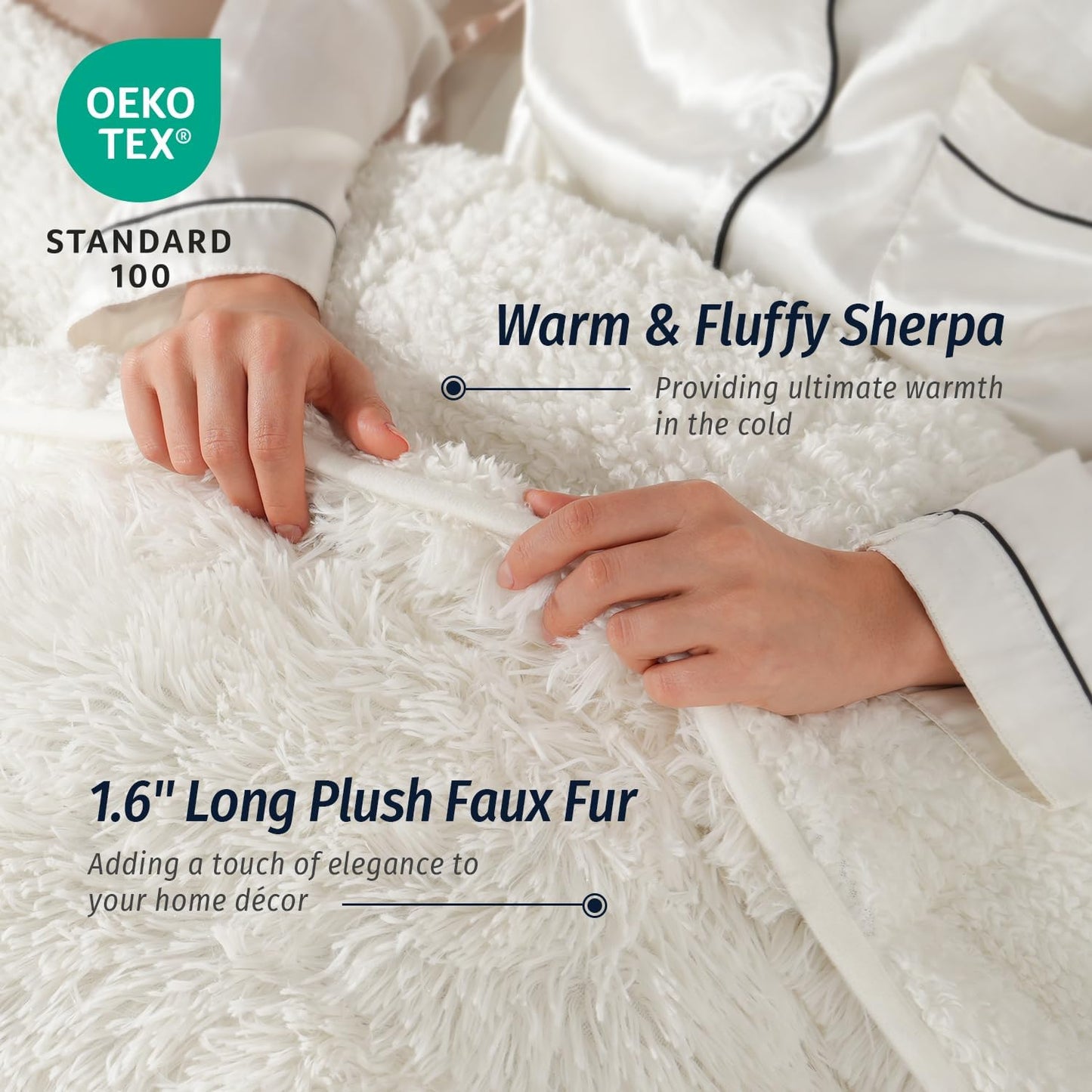 Wemore Shaggy Long Fur Faux Fur Weighted Blanket, Cozy and Fluffy Plush Sherpa Long Hair Blanket for Adult 10lbs, Fluffy Fuzzy Sherpa Reverse Heavy Blanket for Bed, Couch, Cream White, 48 x 72 Inches