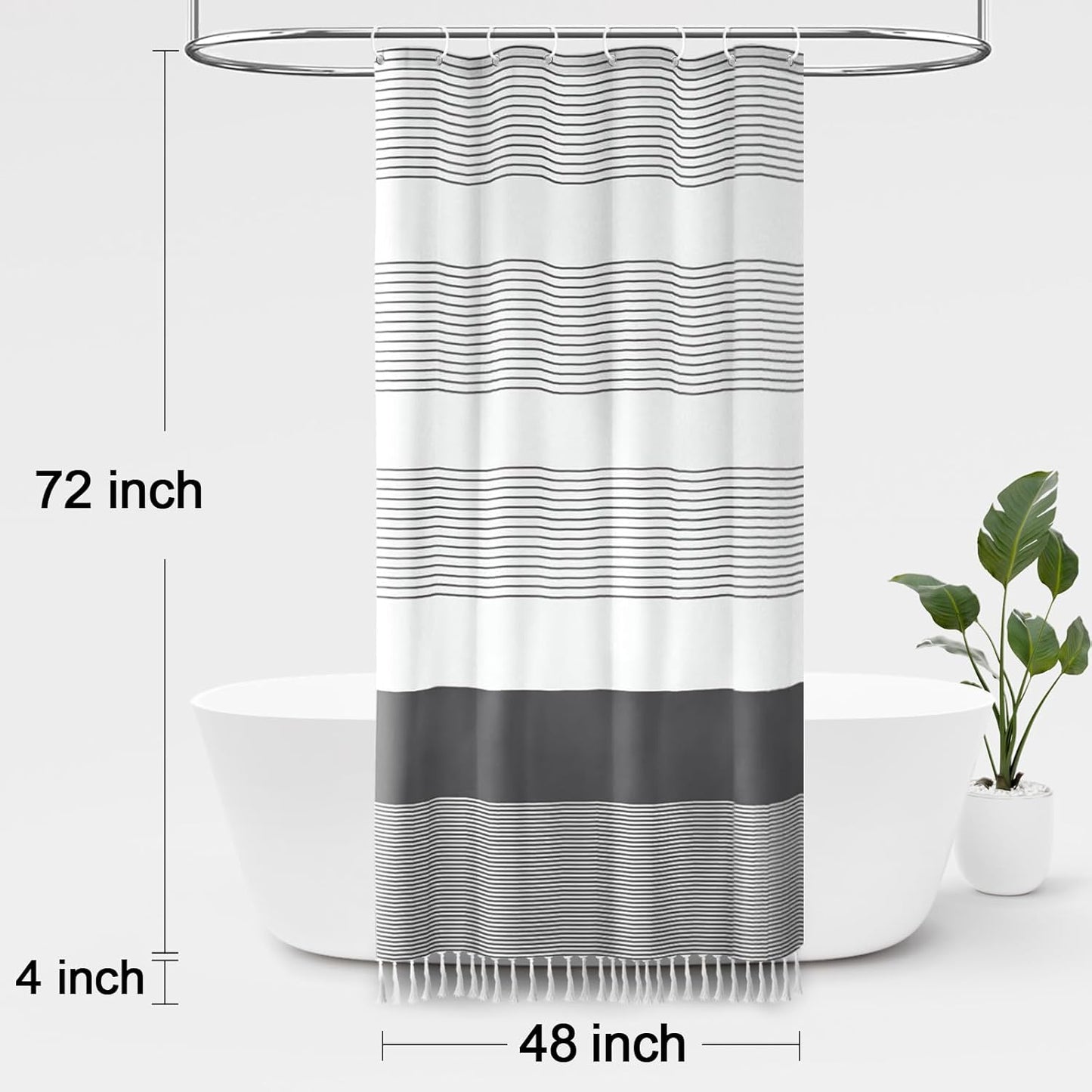 Awellife Gray Shower Curtain for Bathroom Stripe Tassel Shower Curtain 48 X 72 Farmhouse Cotton Boho Dark Grey
