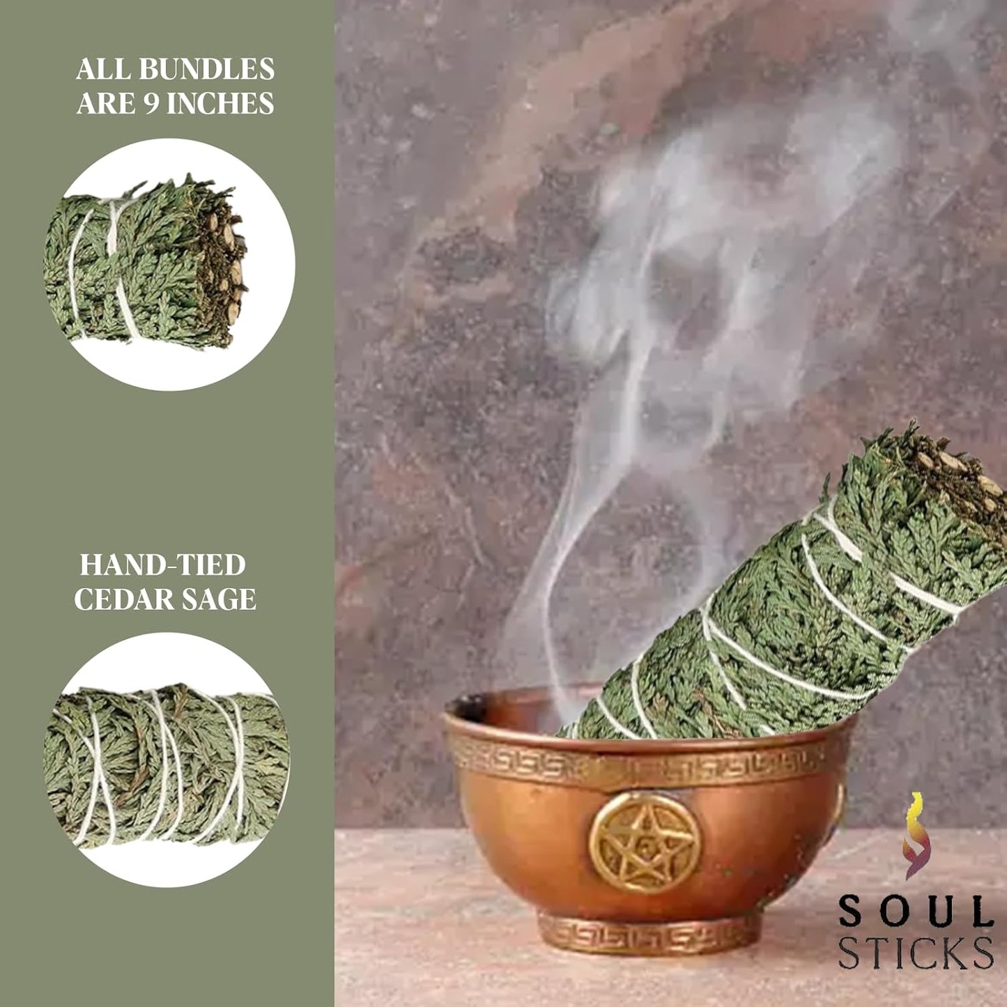 Soul Sticks Organic Cedar Sage Smudge Stick 1 Pack - 9 Inch | Floral Sage House Blessing | Cleansing House & Negative Energy