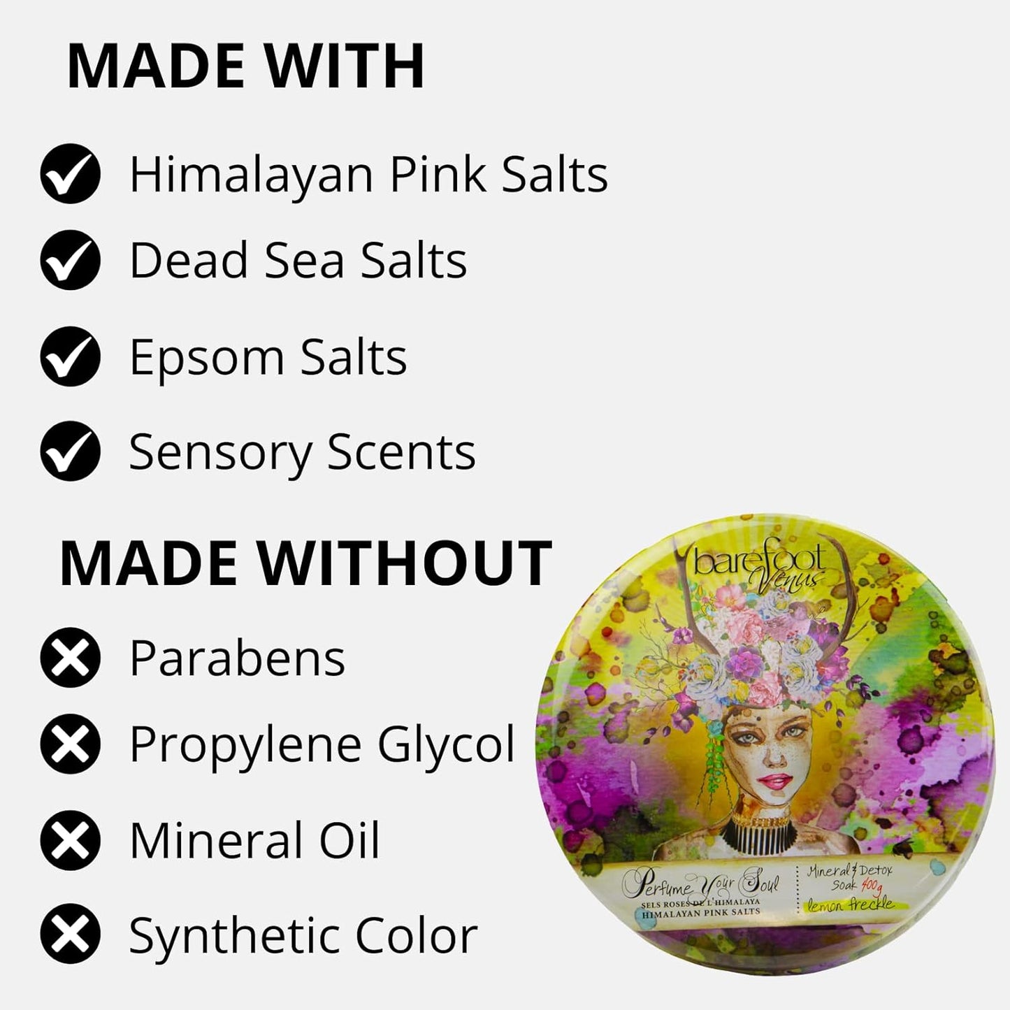 Barefoot Venus Himalayan Pink Salts Mineral & Detox Bath Soak (Lemon Freckle, 400 Grams)
