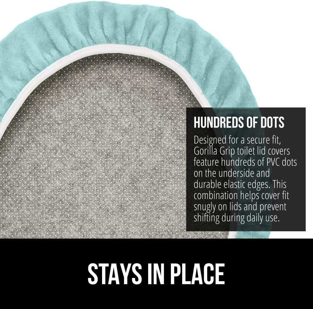 GORILLA GRIP Thick Memory Foam Bathroom Toilet Lid Seat Cover, Soft Velvet Topside, Machine Wash, Plush Cushioned Covers Fits Most Size Lids, Decorative Bath Room Accessories, 19.5x18.5, Seablue