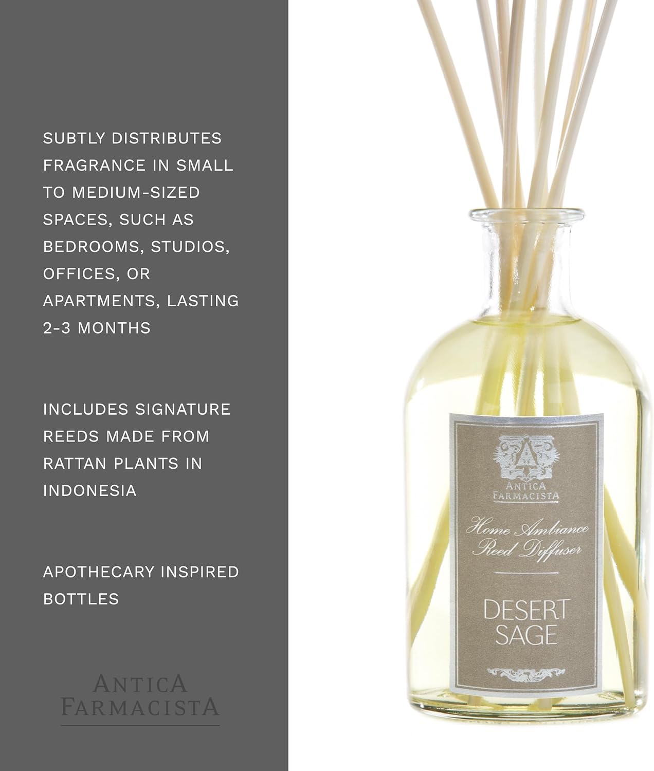 Antica Farmacista Home Ambiance Diffuser - Long-Lasting Reed Scent Diffuser - Luxury Room Freshener Gift - Desert Sage, 8.45 fl oz