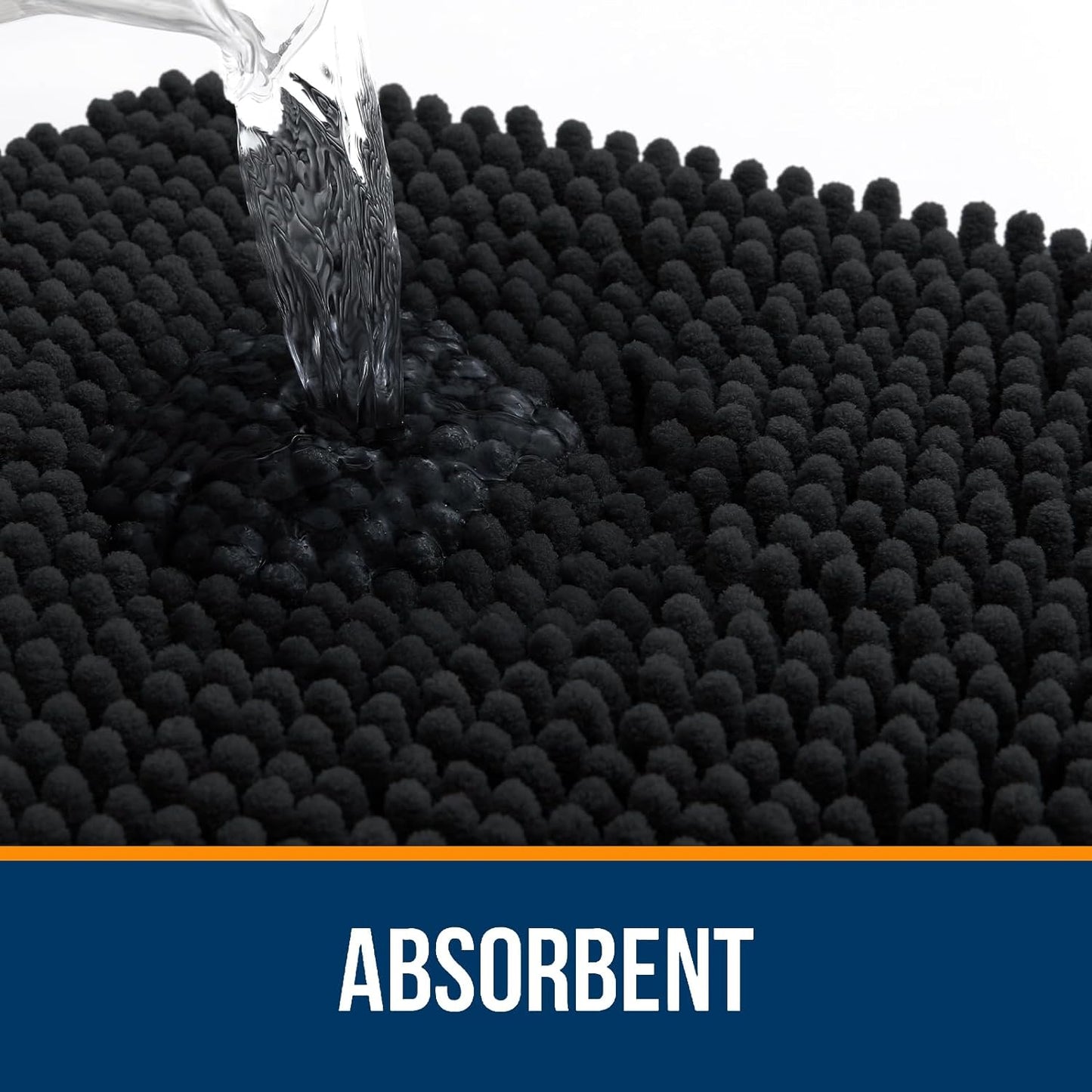 OLANLY Bathroom Rugs 59x24, Extra Soft Absorbent Chenille Bath Rugs, Rubber Backing Quick Dry, Machine Washable Bath Mats for Bathroom Floor, Tub and Shower, Home Decor Accessories, Black