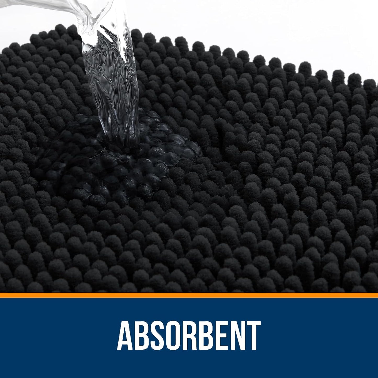 OLANLY Bathroom Rugs 47x24, Extra Soft Absorbent Chenille Bath Rugs, Rubber Backing Quick Dry, Machine Washable Bath Mats for Bathroom Floor, Tub and Shower, Home Decor Accessories, Black