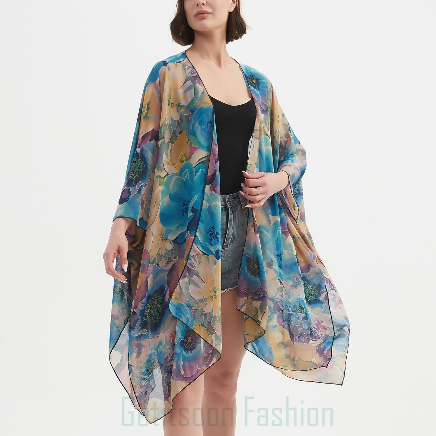 Women's Bohemian Floral Chiffon Beach Cover up Swimsuit Kimono Summer Swimwear Cardigans