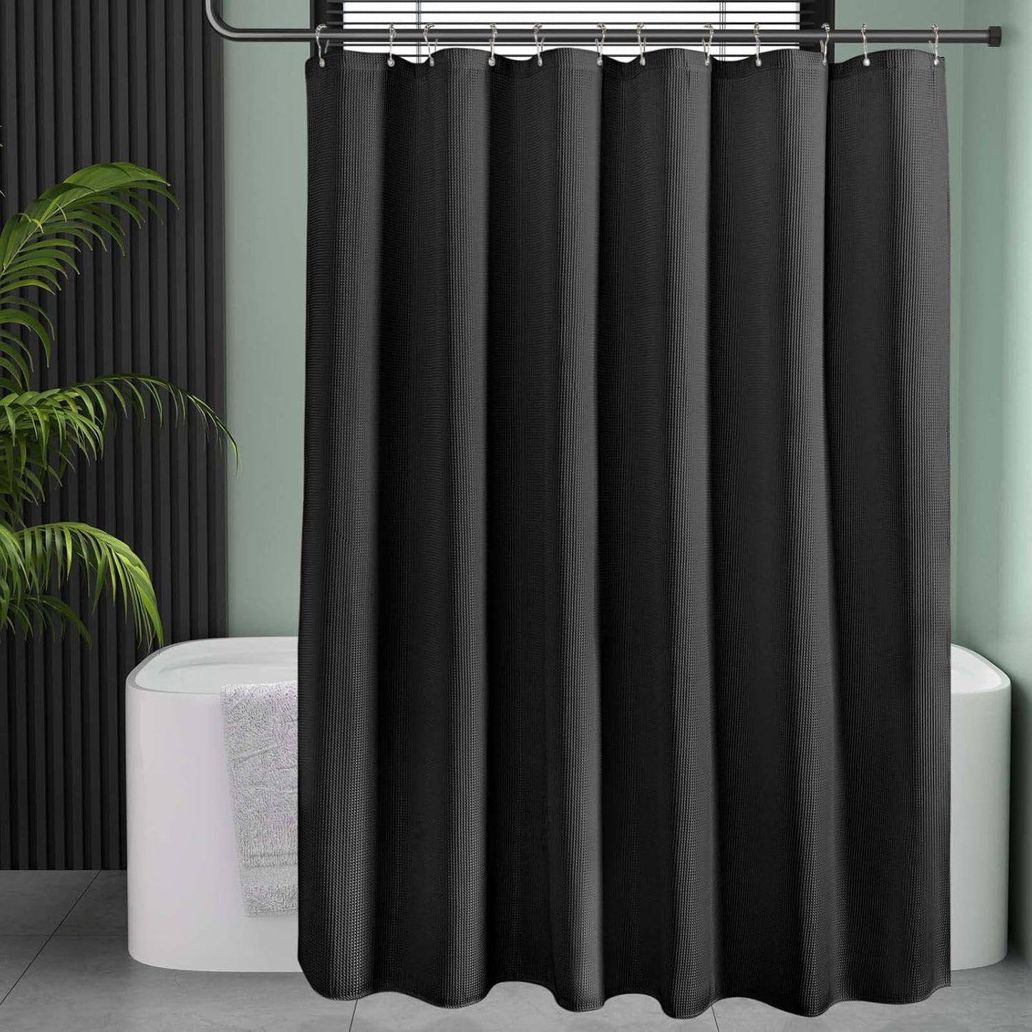 AmazerBath Black Shower Curtain Thick 240GSM, Fabric Shower Curtain with Waffle Weave, Bathroom Shower Curtains, Hotel Quality Heavy Duty, 72 x 72 Inches