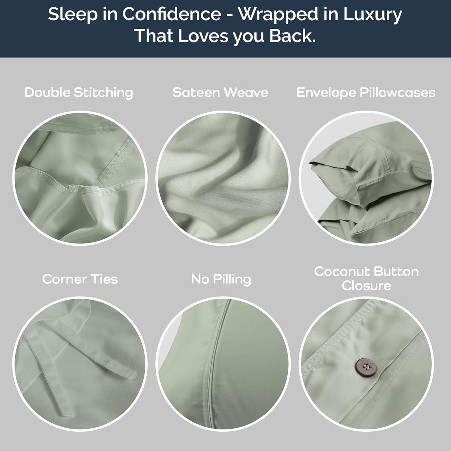 Olive + Crate Tencel Eucalyptus Cooling Duvet Cover Set - Hypoallergenic, Lyocell Tencel Duvet Cover - Soft, Temperature Regulating with Hidden Button Closure & Corner Ties - Queen Size [Spring Sage]