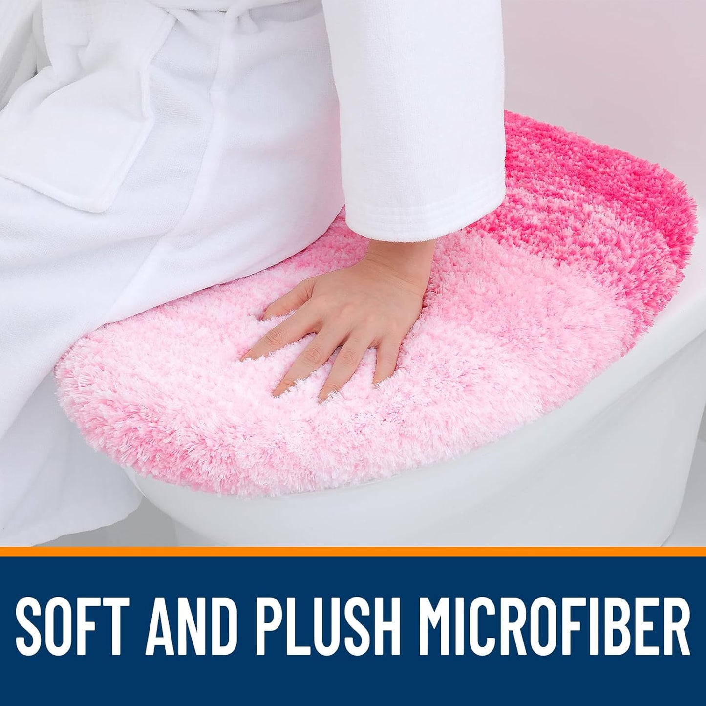 OLANLY Soft Microfiber Bathroom Toilet Lid Cover, Machine Washable Covers, 17.5x15, Stays in Place Rubber Backing, Fits Most Round, Elongated and Oblong Lids, Accessories Decor, Pink