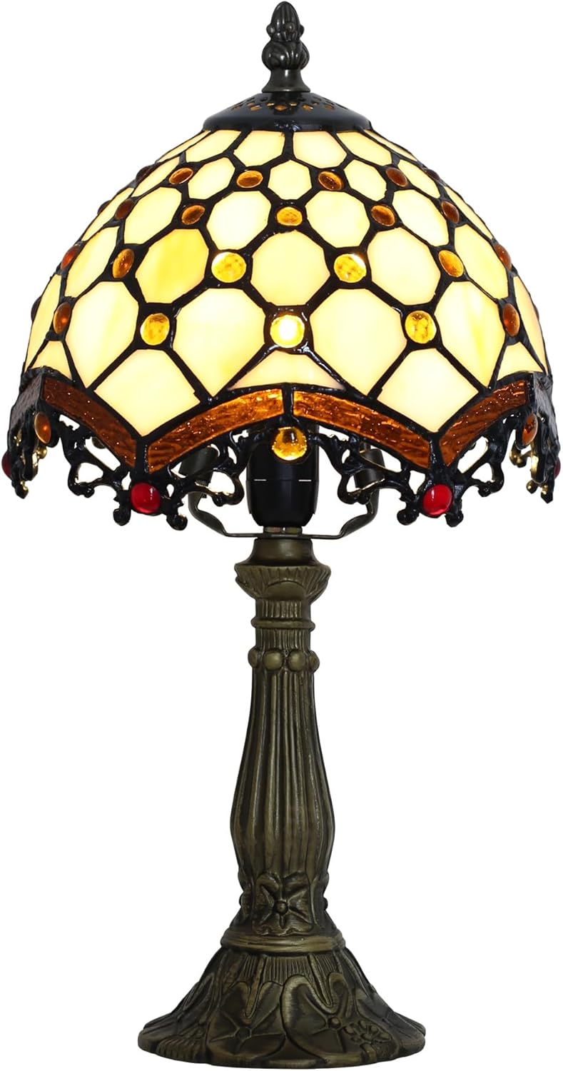 Stained Glass Table Lamp - 8-inch Vintage Stained Glass Lamp, Suitable for Bedroom Bedside, Living Room Night Light, and Home Office mini Table lamp