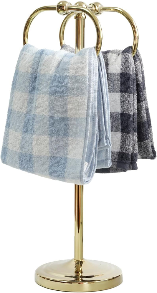 17 Inch Stainless Steel Hand Towel Holder Double Stand Hand Towel Ring for Washcloths or dishcloths Non-Slip Base Free Standing Towel Rack for Bathroom Kitchen (Gold)