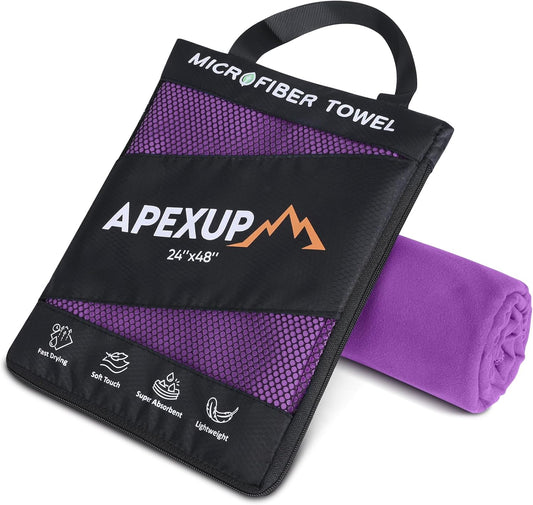 APEXUP Microfiber Travel Towel, Ultra Absorbent Quick Dry Towels, Lightweight Gym Sports Camping Towel for Workout, Yoga, Beach, Shower, Swimming (48"×24", Purple)