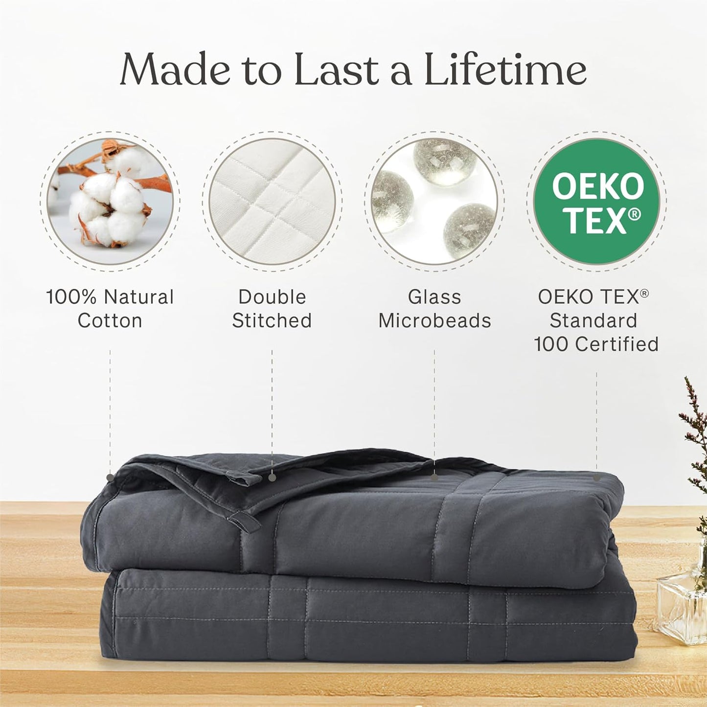 Baloo Weighted Blanket for Adults 15 lb (Midnight, 60"x80") | Cool & 100% Cotton | Machine Washable & Dryer Safe | Glass Microbead Fill