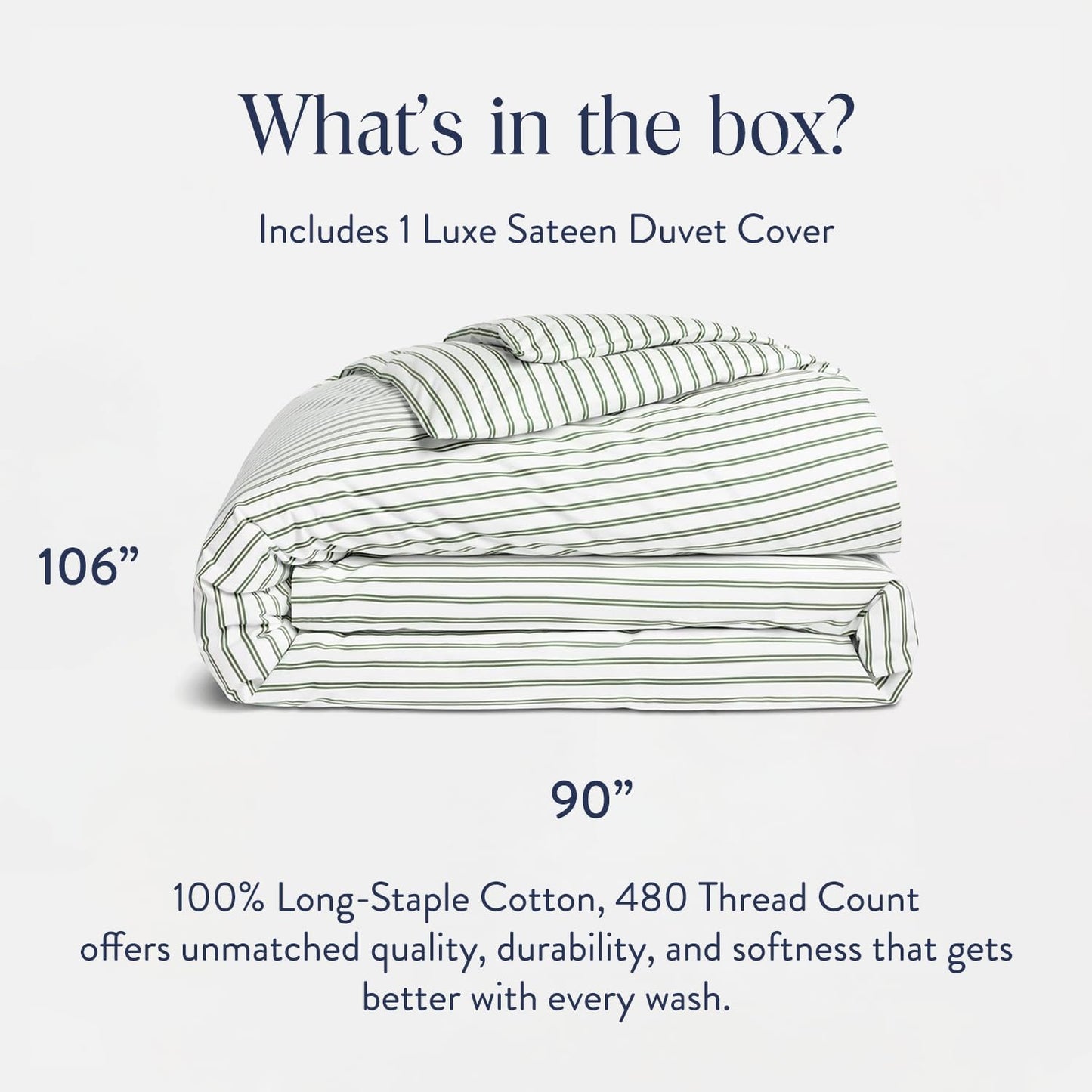 Brooklinen Luxury Sateen Duvet Cover - 100% Cotton, King/California King Size in Green Tandem Stripe with Extra-Long Corner Ties and Button Closure - Best King/Cali King Duvet Covers