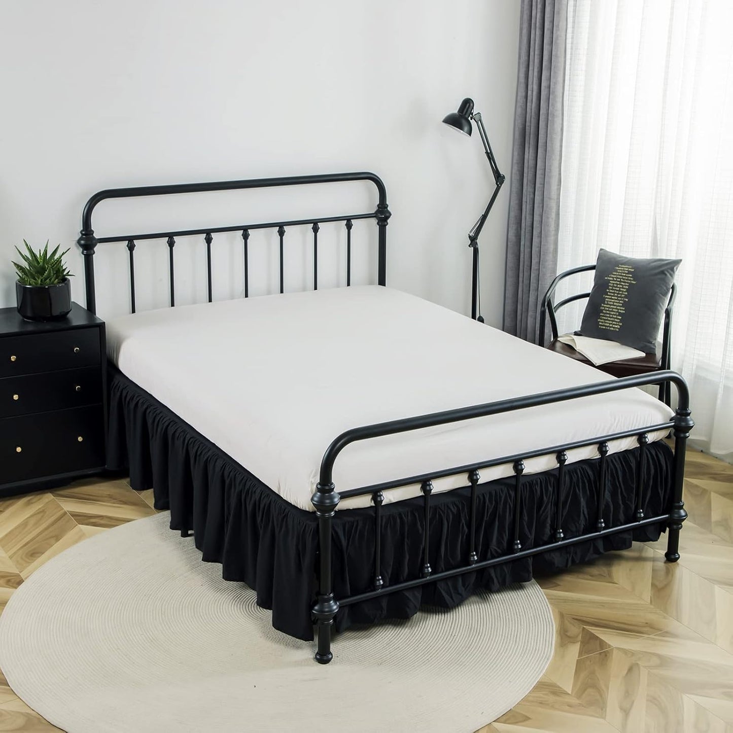 Bed Skirt Full Size Ruffled Bed Skirt with Split Corners, 14 Inch Drop Dust Ruffle Bed Skirts with Platform, Black