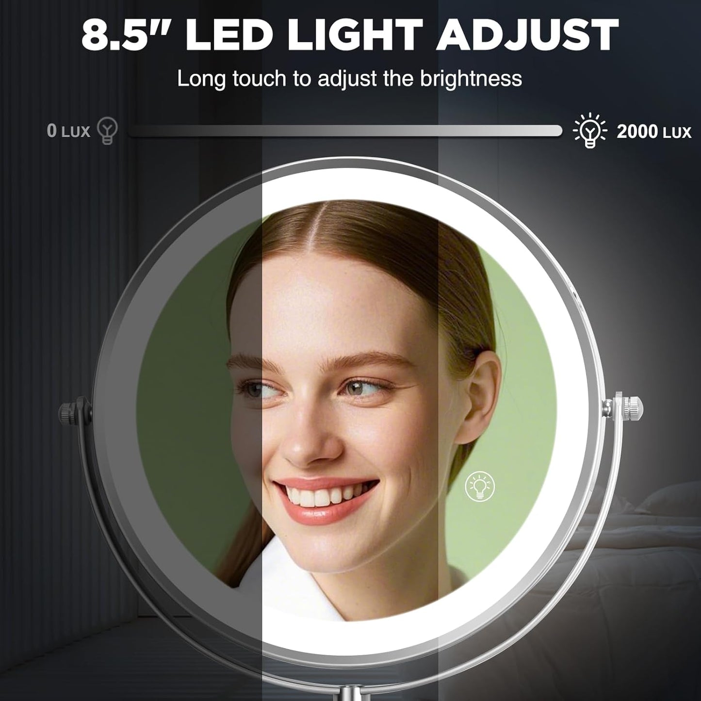 30X Wall Mounted Makeup Mirror, 3 Color Modes & Adjustable Light, Bathroom Vanity Makeup Mirror with 360 Rotation Extendable Swivel Arm,Double Side Magnifying Mirror - Chrome