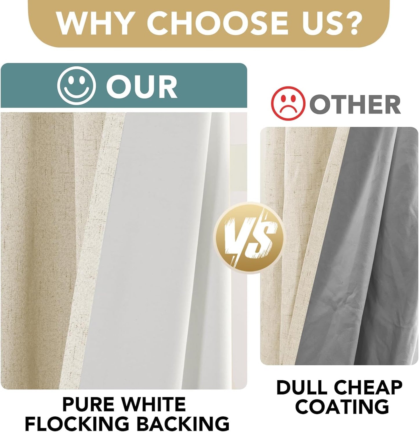 H.VERSAILTEX 100% Blackout Curtains for Bedroom Thermal Insulated Linen Textured Curtains Heat and Full Light Blocking Drapes Living Room Curtains 2 Panel Sets, Bleached Sand, 52x63 Inch