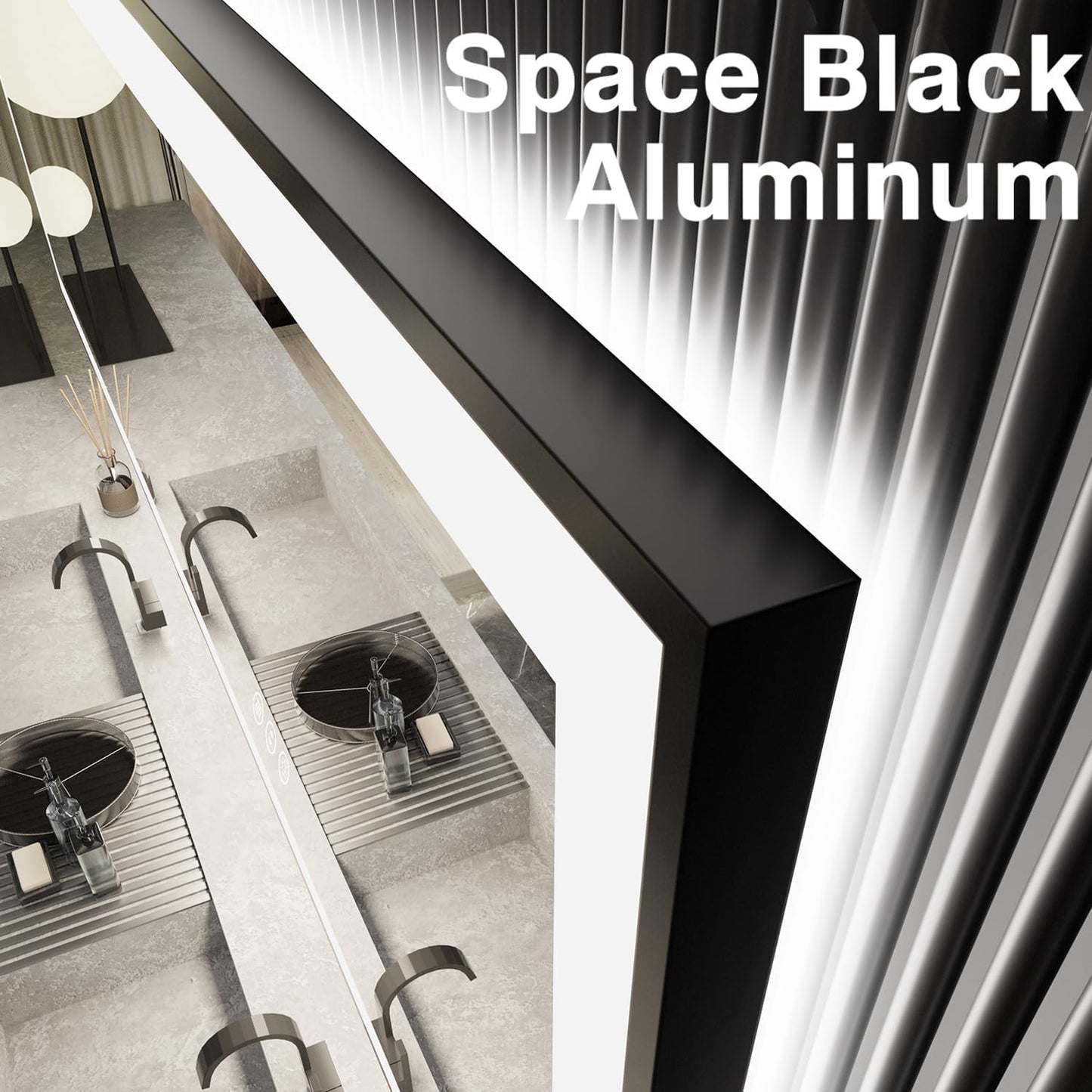 72x40 Large Light up Bathroom Mirror, Wall-Mounted LED Vanity Mirrors, Black Trim and Double Lights, 3 Colors and Stepless Dimming, Anti-Fog, Memory, Shatterproof (Horizontal/Vertical)