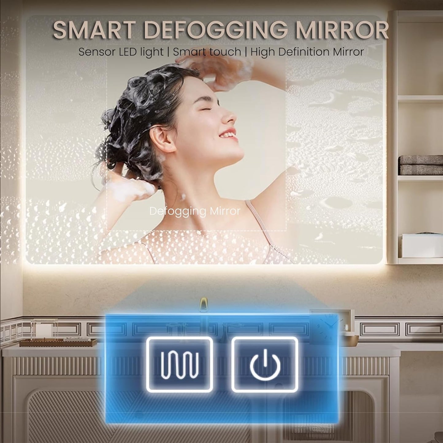 Floating Bathroom Vanity with Sink, Modern Bathroom Vanity with LED Smart Defogging Mirror Cabinet and Open Shelf, Bathroom Sink Cabinet with Striped Glass Door and Drawer Storage (Milk White,36IN)