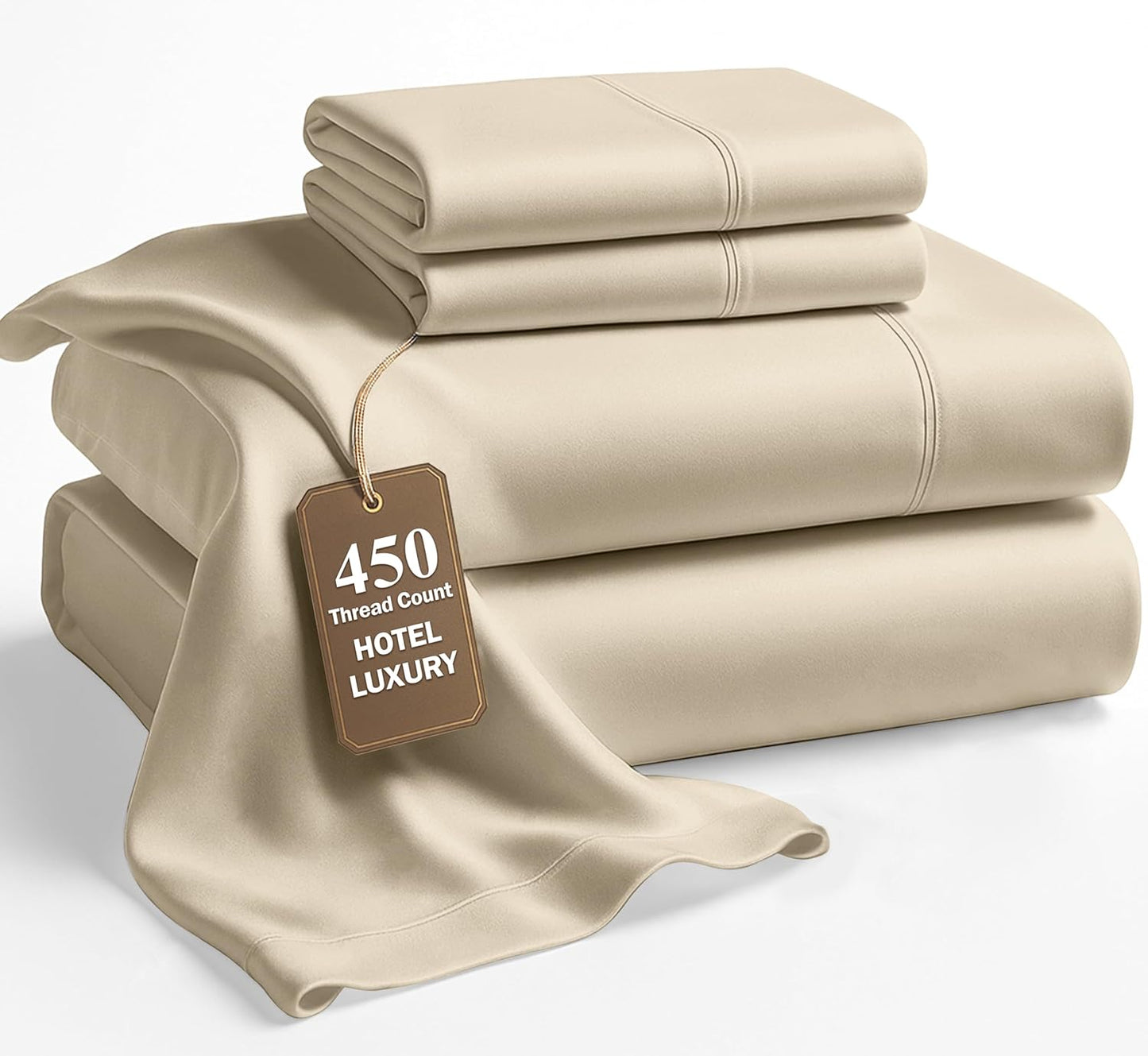 LANE LINEN California King Sheets Deep Pockets – 450 Thread Count Cotton Sheets, Soft & Breathable Sateen Weave, 15” Fully Elasticized Fitted Sheet, Luxury Hotel Bedding, Linen