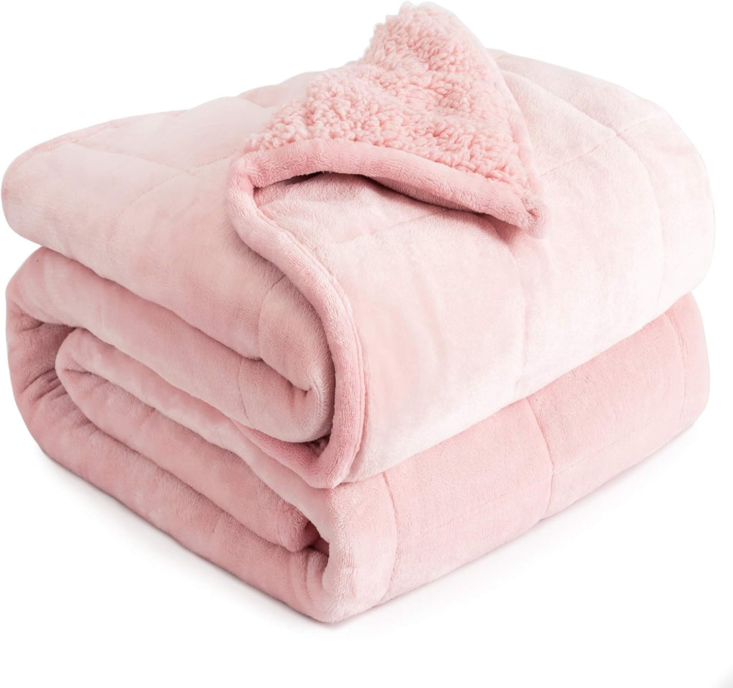 Weighted Blanket Twin 15 Pounds for Adults, Plush Blankets for Sofa Bed, Cottonblue Heavy Blanket with Ceramic Beads, Thick Fuzzy Blanket with Soft Plush Flannel for Winter Xmas, 48x72inch, Blush Pink