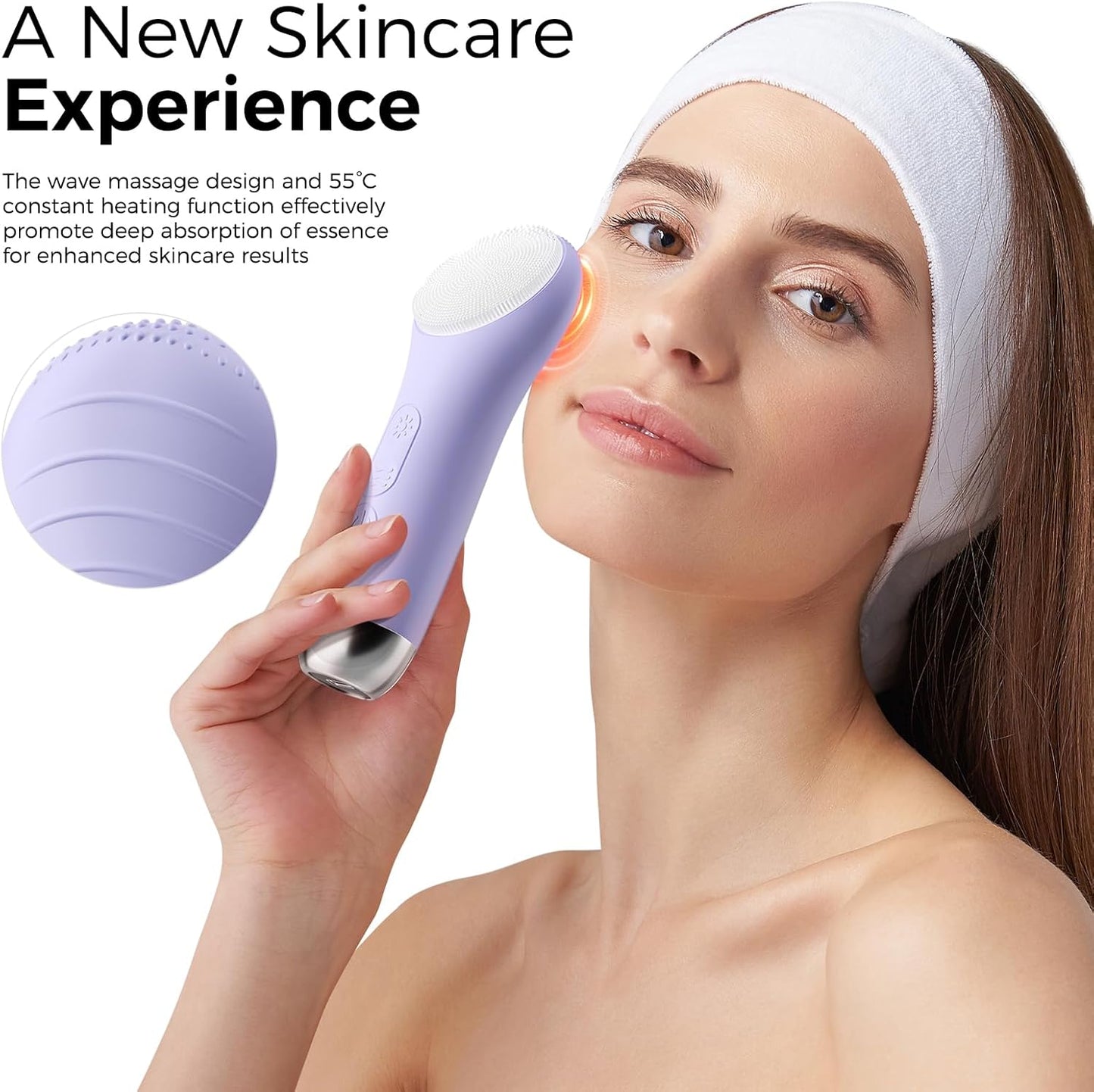 Facial Cleansing Brush Electric Face Scrubber - Rechargeable Face Cleansing Brush with 4 LED Gentle Light Silicone Heat and Vibration Exfoliator Massage Deep Cleansing,IPX7 Waterproof,Ideal Gift﻿