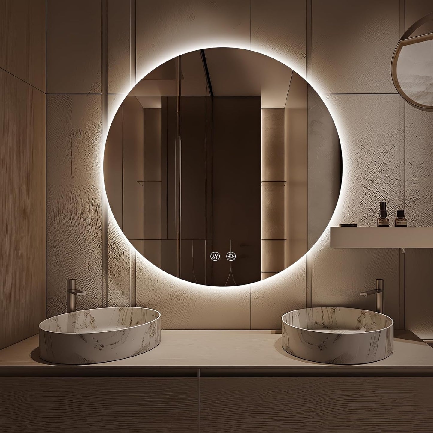 Niccy Round Led Mirror for Bathroom, 36" Circle Frameless Backlit Mirror wiht Light, Anti-Fog, 3 Colors, Waterproof, Memory Function