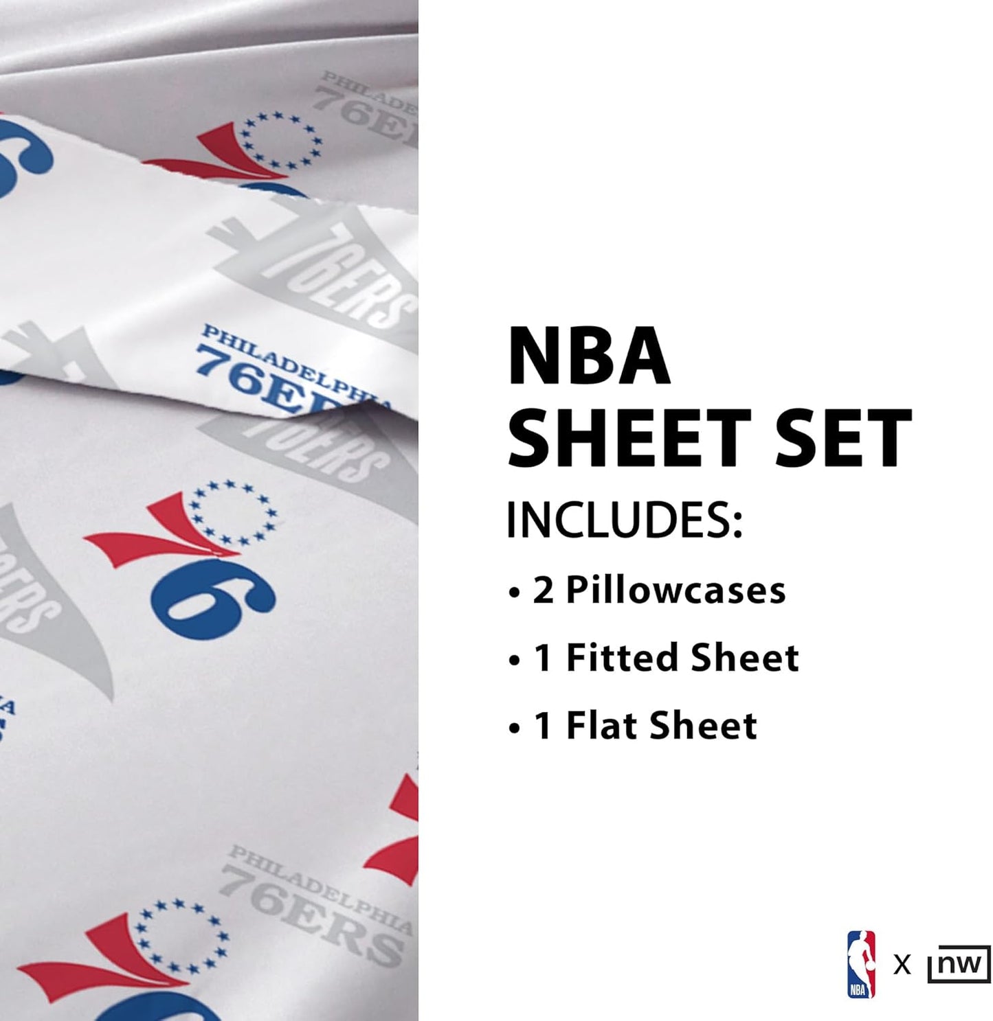 Northwest Officially Licensed Philadelphia 76ers NBA Full Size Sheet Set – Soft Team Logo Bedding for Dorms, Bedrooms, Fan Caves & Game Day Style