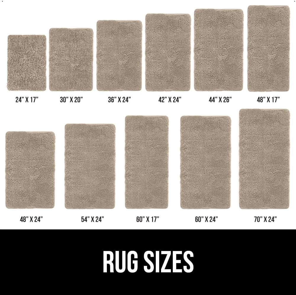 GORILLA GRIP Bath Rug Mat 70x24, Thick Absorbent Chenille, Quick Dry Microfiber Mats, Rubber Backing Washable Shower Floor Rugs, Bathmat Runner, US Designed Bathroom Home Decor Accessories Gray Beige