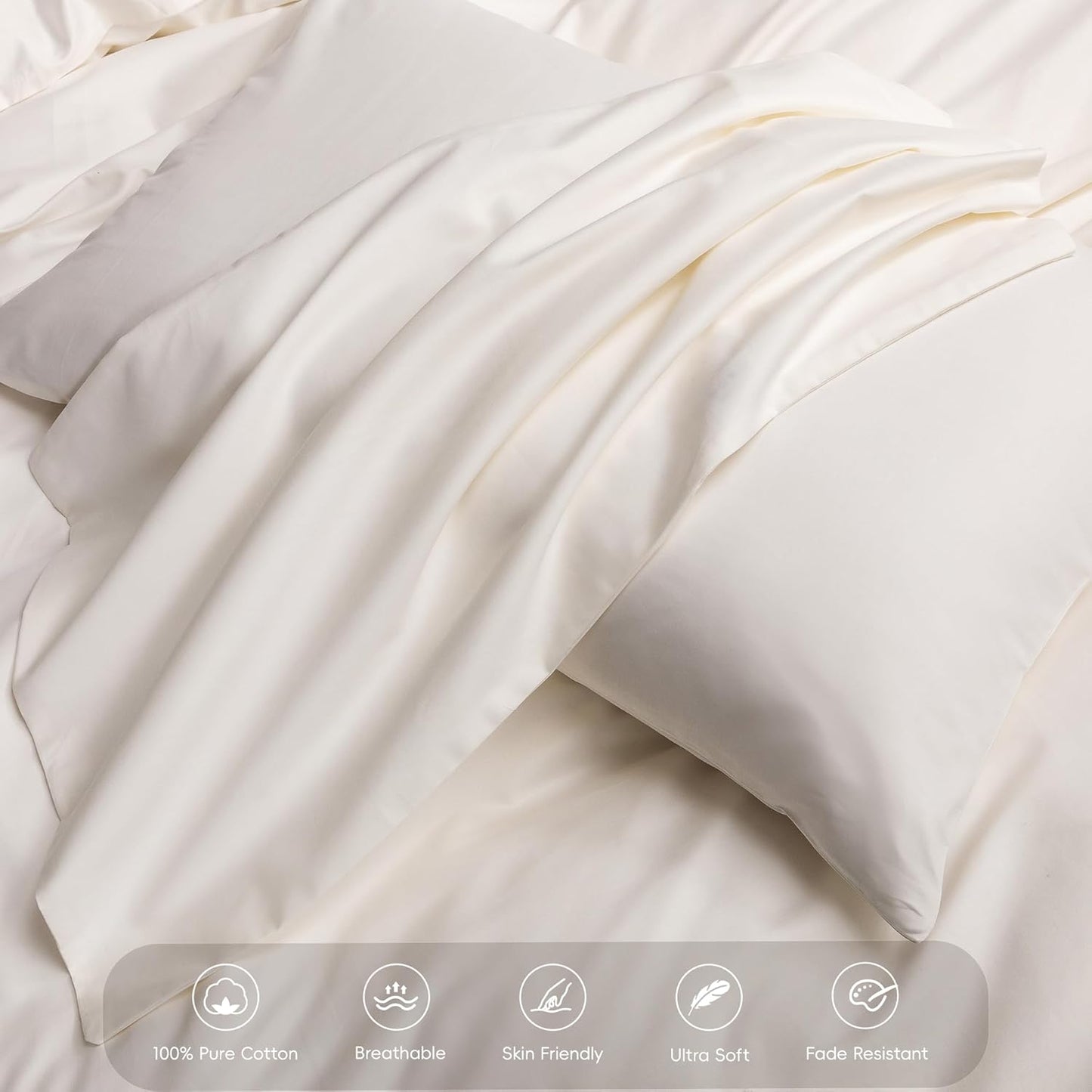 MooMee Duvet Cover Set 100% Extra Long Staple Cotton 600 Thread Count Silky Sateen Smooth Luxury Soft Breathable Durable Hotel Quality Bedding, 3 Pieces (Creamy White, Oversized Queen 98"x98")