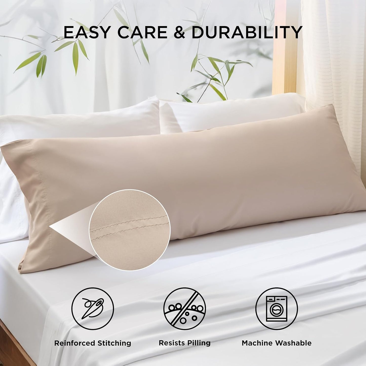 Bedsure Body Pillow Cover - Khaki Long Cooling Pillow Cases, 100% Rayon Derived from Bamboo, Cool Body Pillowcase with Envelope Closure for Women, Men, 1 Pack, 20x54 Inches