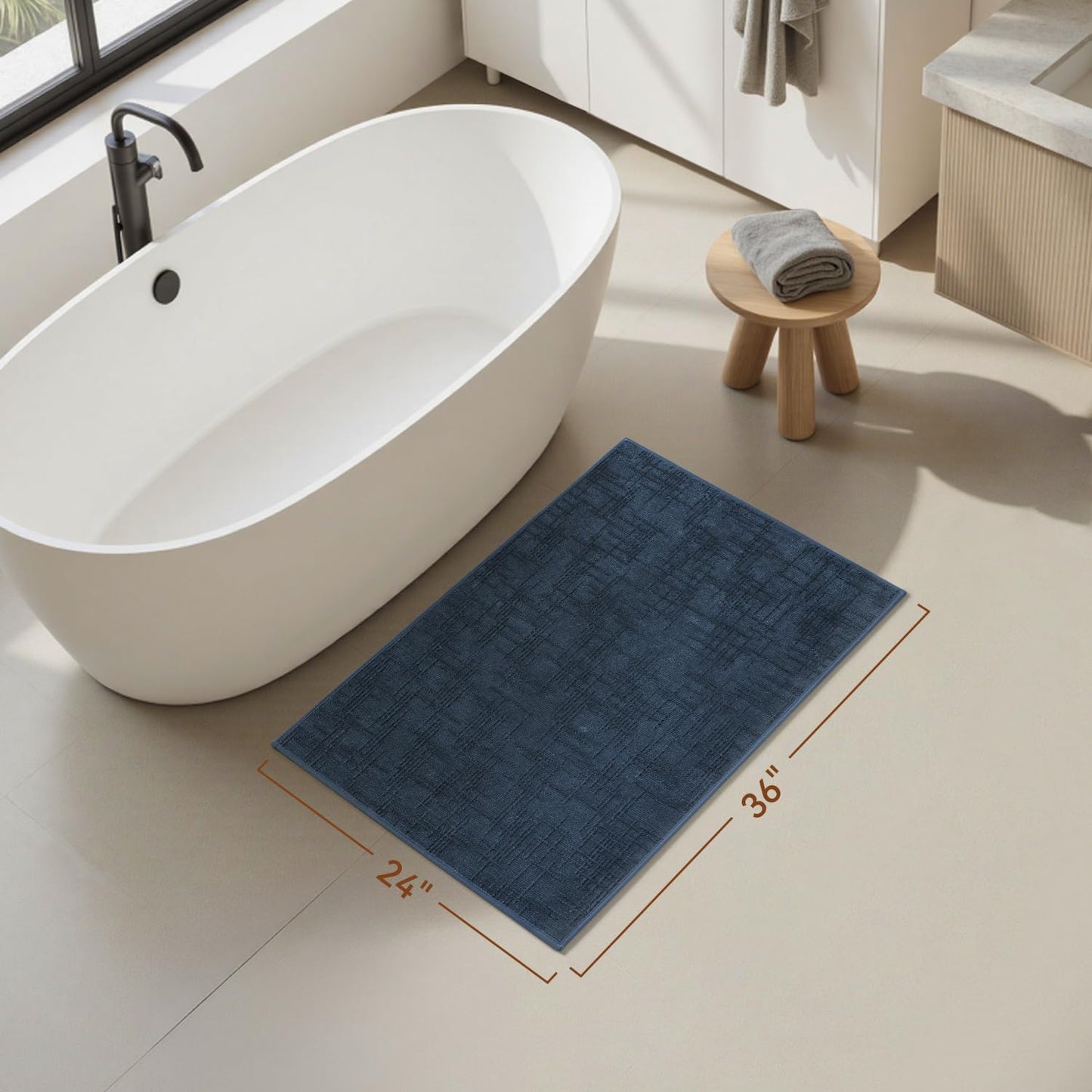 AMOAMI Bath Mat Non Slip Super Absorbent Quick Dry Bath Mats for Bathroom Floor Rubber Backing Washable Bathroom Rugs Modern Woven Jacquard Mat, Beside Tub Bath Rugs, 24" x 36", Blue