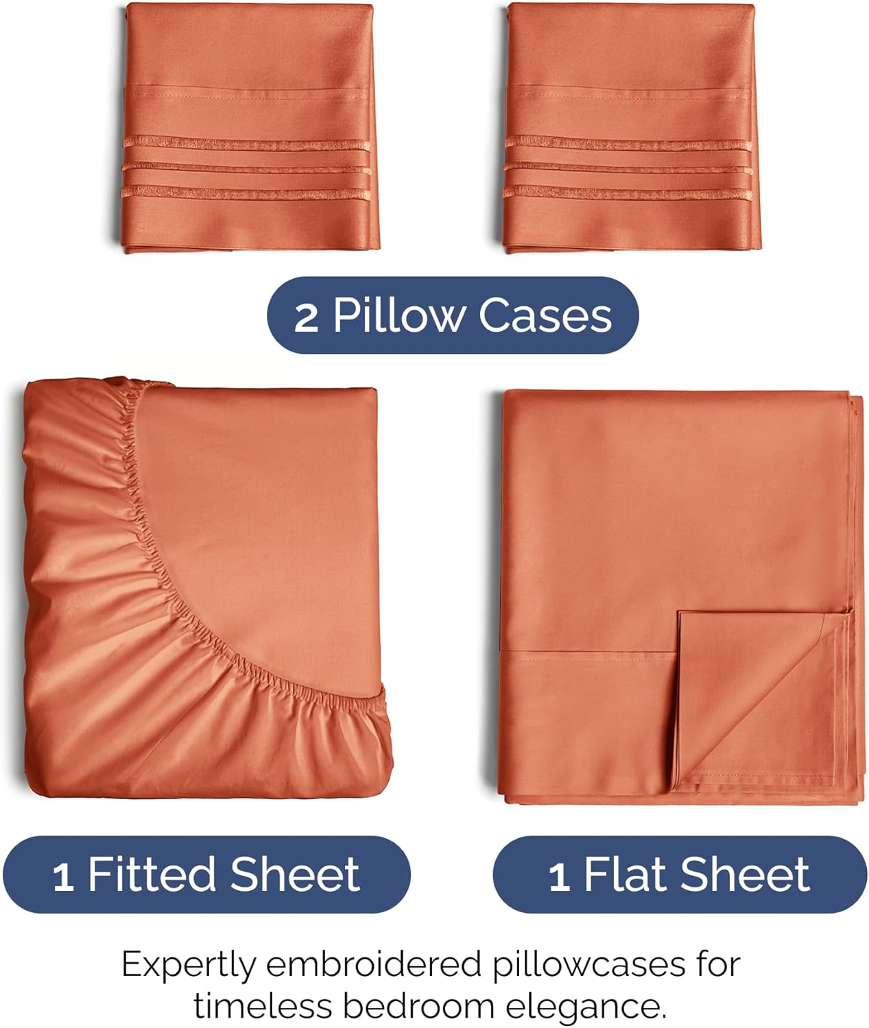 Queen Size 4 Piece Sheet Set - Extra Soft, Breathable And Cooling Sheets - Hotel Luxury Bed Sheets for Women & Men - Deep Pockets, Easy-Fit & Wrinkle-Free Sheets - Harvest Pumpkin Oeko-Tex Bed Sheets