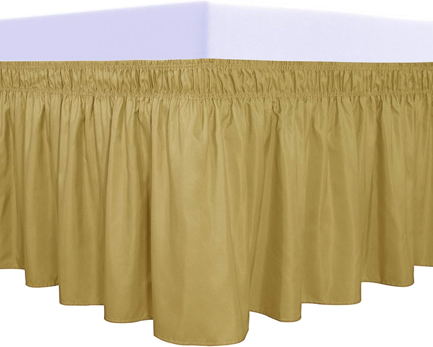 PureFit Wrap Around Ruffled Bed Skirt with Adjustable Elastic Belt - 22 Inch Drop Easy to Put On, Wrinkle Free Bedskirt Dust Ruffles, Bed Frame Cover for Twin,Twin XL and Full Size Beds, Gold