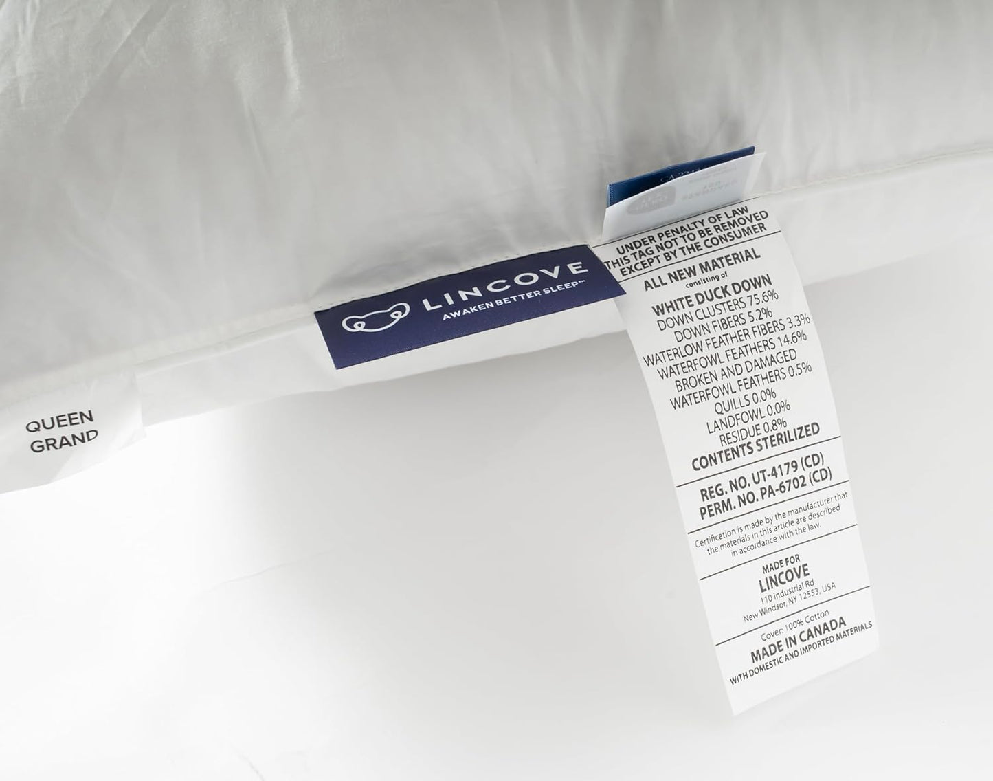 Lincove Cloud Natural Canadian Down and Waterfowl Feather Pillow, White Luxury Sleeping Pillow - 625 Fill Power, 500 Thread Count Cotton Shell, Made in Canada, Standard - Soft, 1 Pack