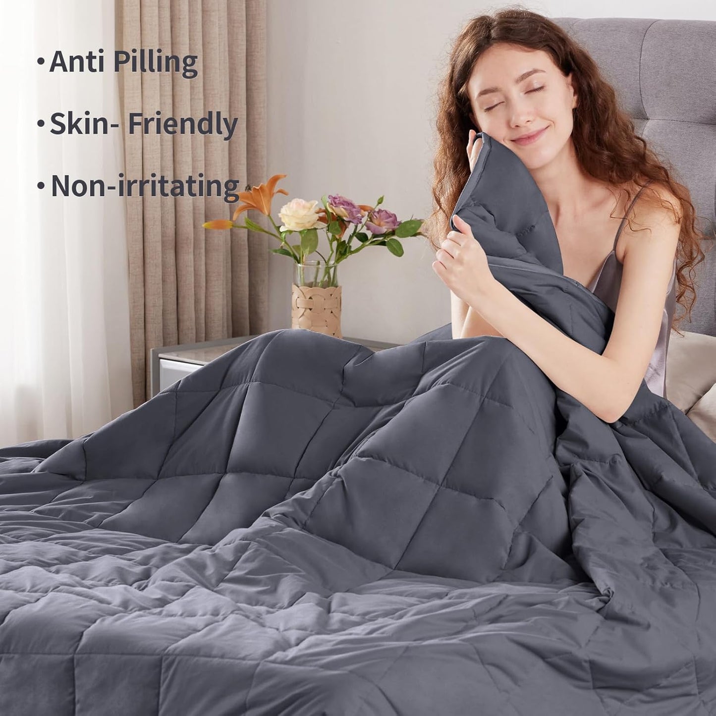 Weighted Blanket Queen Size (60"x80" 17lbs),Ultra Soft and Cozy Cooling Weighted Blanket Queen Size for Adult,Heavy Blanket with Machine Washable Soft Blanket, Dark Grey