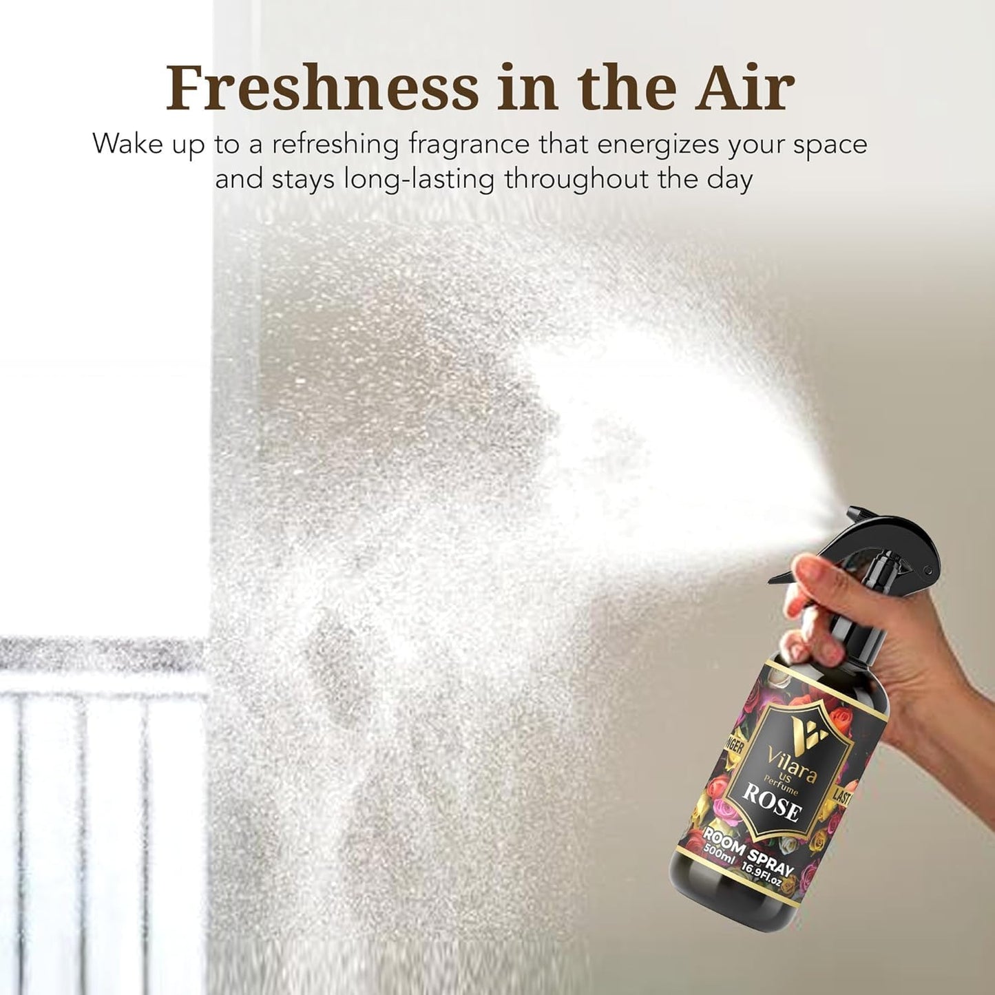 Vilara US Room Spray Freshener – Long-Lasting Luxury Perfume Scent, Linen & Fabric Spray for Bedding, Furniture, Home & Bedroom Aromatherapy – 16.9 fl oz (Rose Pack 3)
