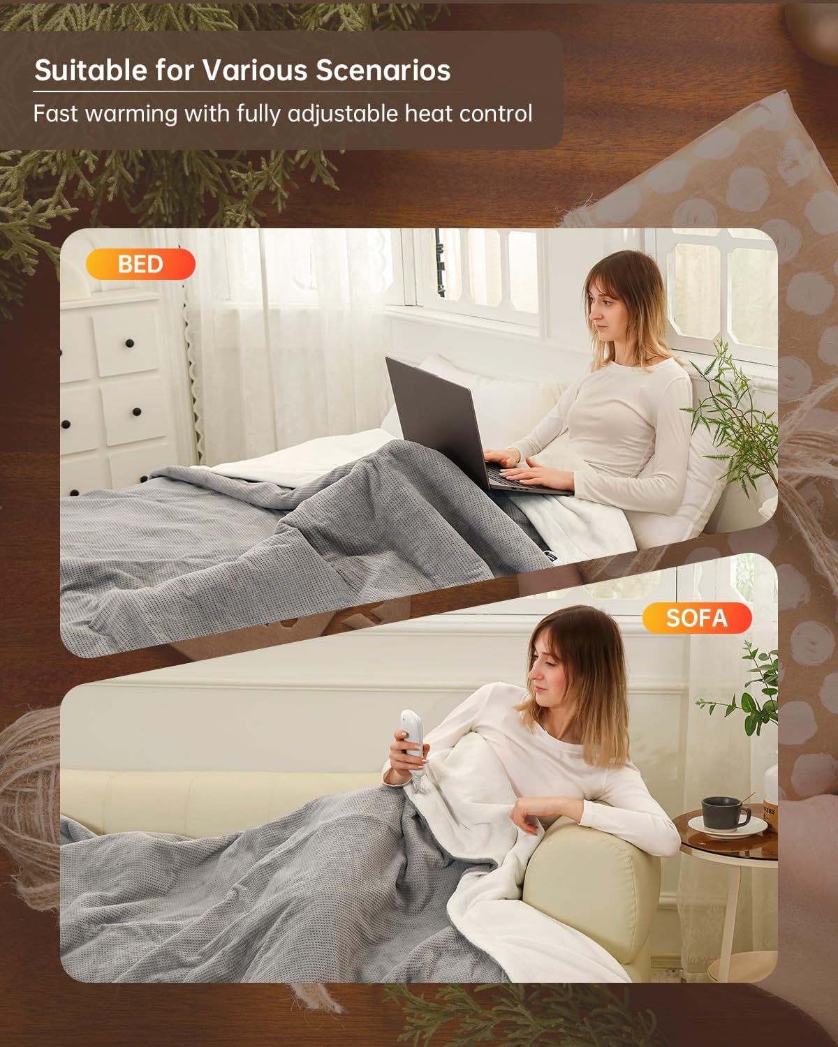 Heated Blanket Electric Blanket Full Size, Washable Blanket Warmer for Home for Adults, Fast Heating Super Cozy Soft Fabric, 72" x 84", 9 Heat Levels, 1-9H Auto-Off, ETL Certified, Gray