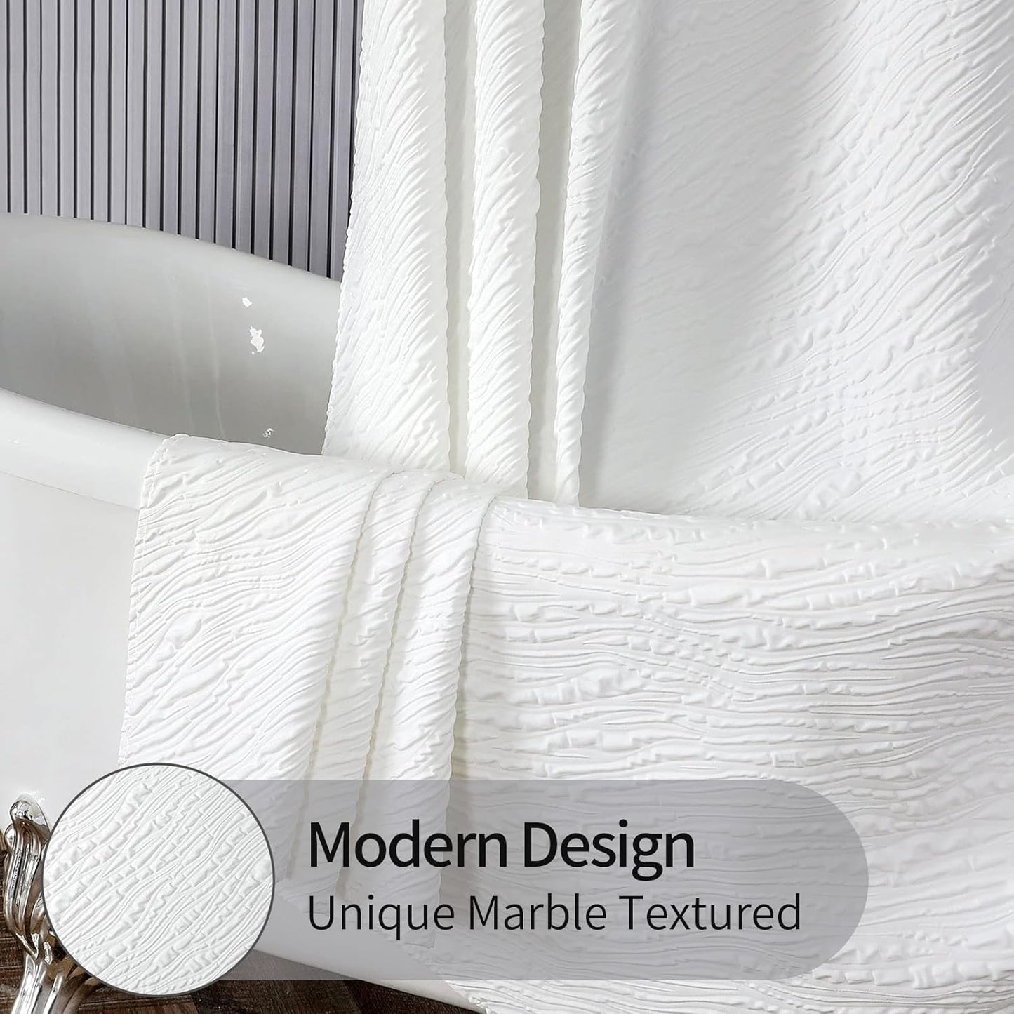 MitoVilla White Fabric Shower Curtain 72 x 78, Farmhouse Long Modern Geometric Cloth Shower Curtain for Bathroom Decor, Luxury Marble Textured, 78 inch Long